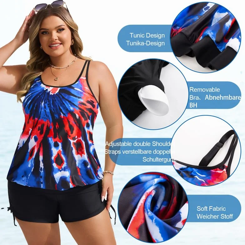 Hanna Nikole Damskie dwuczęściowe (plus size i regularne) zestawy tankini kontrola brzucha topy tankini i szorty kąpielowe z wysokim stanem wygodny strój kąpielowy stroje kąpielowe regulowane podwójne