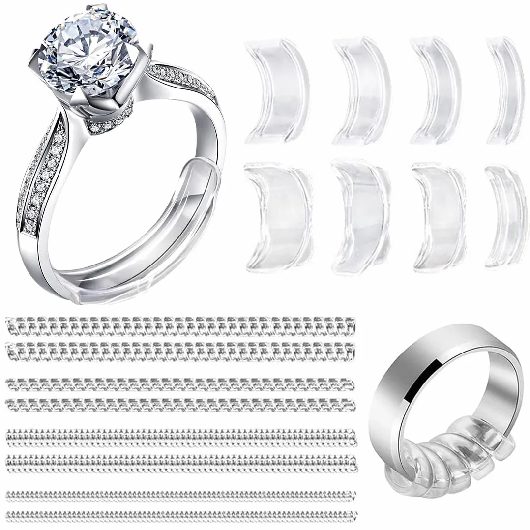 WeddHuis Niewidzialny regulator rozmiaru pierścionka, Ringschutz, do luźnych pierścieni, 2 style silikonowy reduktor pierścieni dla kobiet i mężczyzn, korektor (4 rozmiary) (przezroczysty)