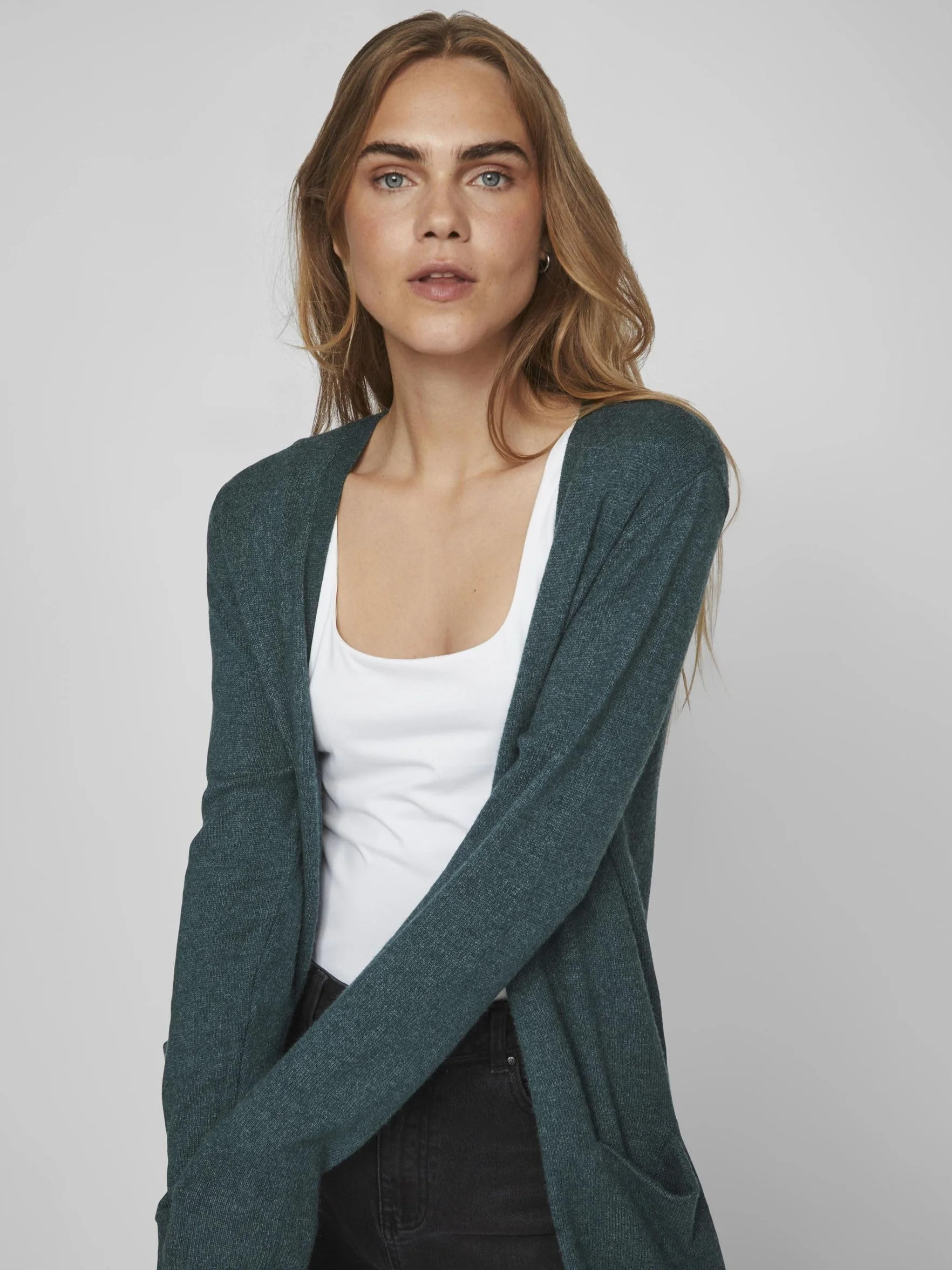 Vila Damen Viril L/S długi dzianinowy kardigan, kurtka strickjacke