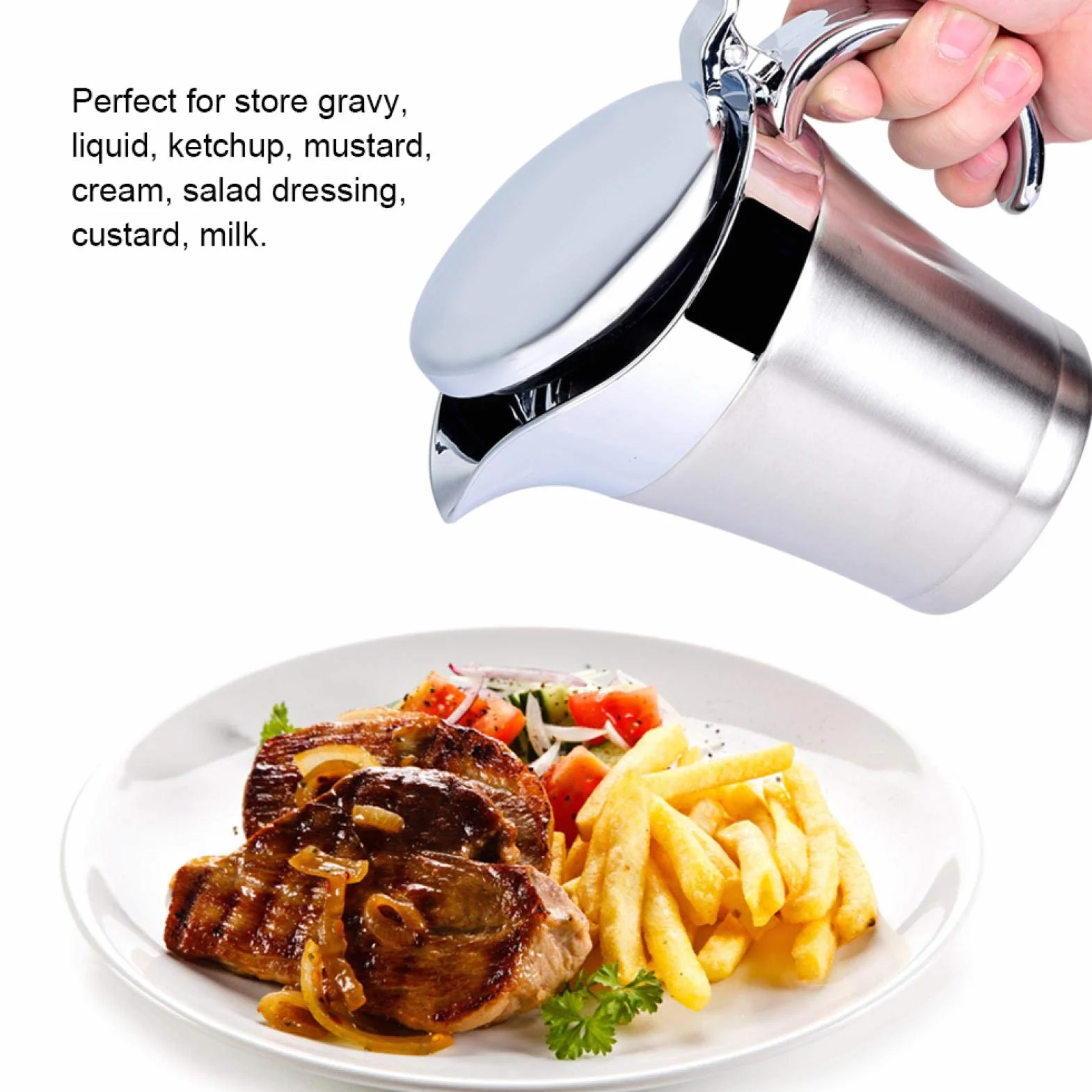 304 Edelstahl Thermosoße Topf Doppelwandige Isolierte Sauciere Servierkanne 450 ML 750 ML