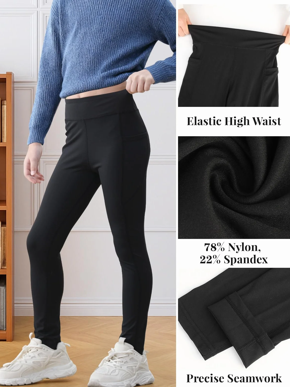 Sportowe legginsy dla dziewcząt, długie, z kieszenią, spodnie do jogi, długie, elastyczne, z wysokim stanem, spodnie sportowe dla dzieci, do gimnastyki, jogi, na co dzień