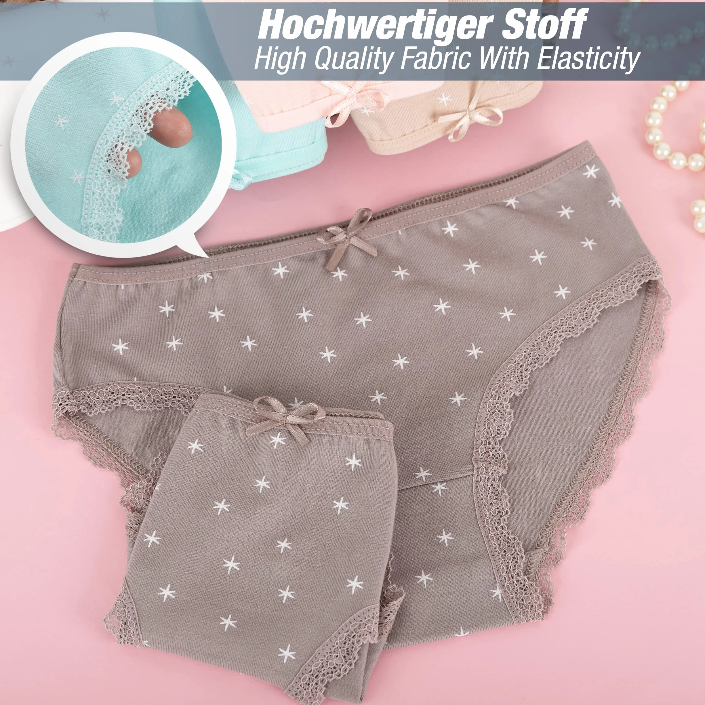LOREZA ® 10 par bawełnianych majtek dziewczęcych, różne motywy, 92-170