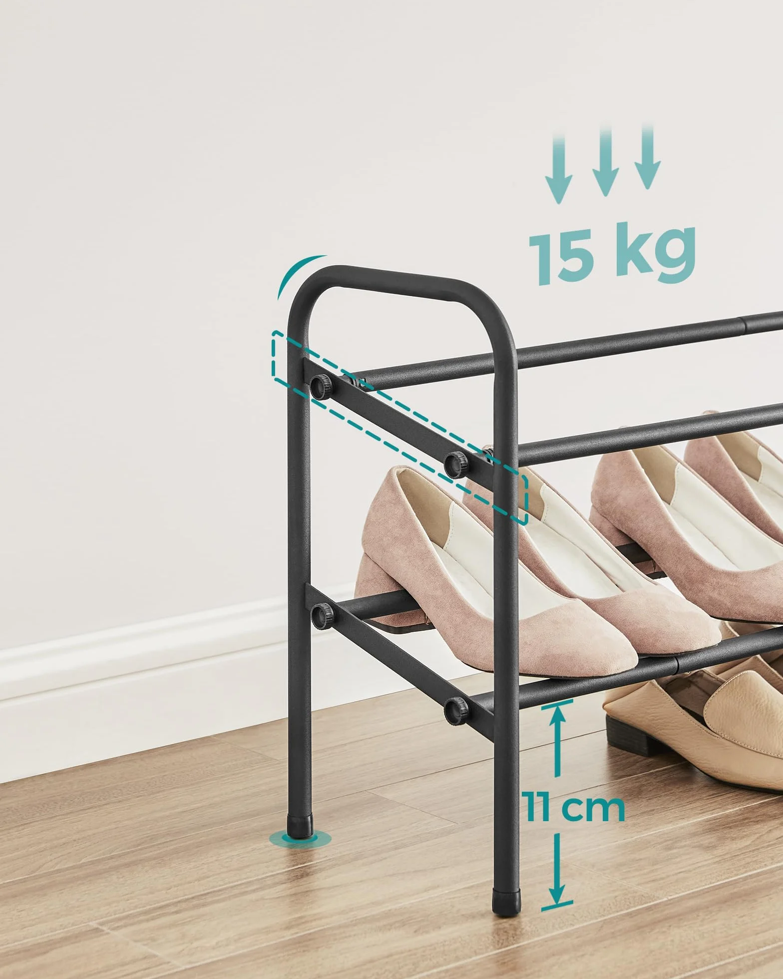 SONGMICS LMR029B01 Rozkładany stojak na buty 2-poziomowy metalowy czarny