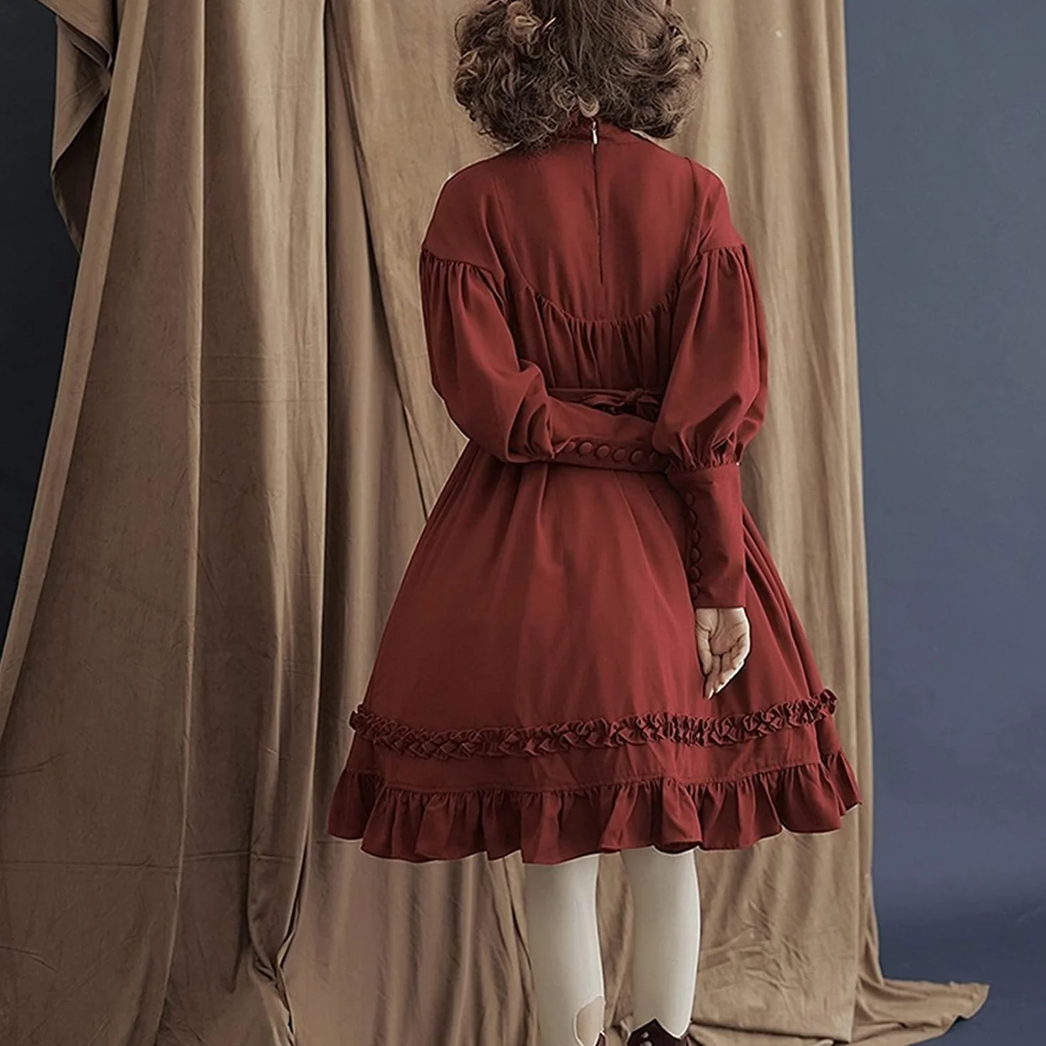Cosplay Sukienka Lolita Japońskie Miękkie Czarne Sukienki Bawełniane Damskie Księżniczka Sukienka Kostium Dziewczęcy (Color : Wine Red, Size : 3XL)