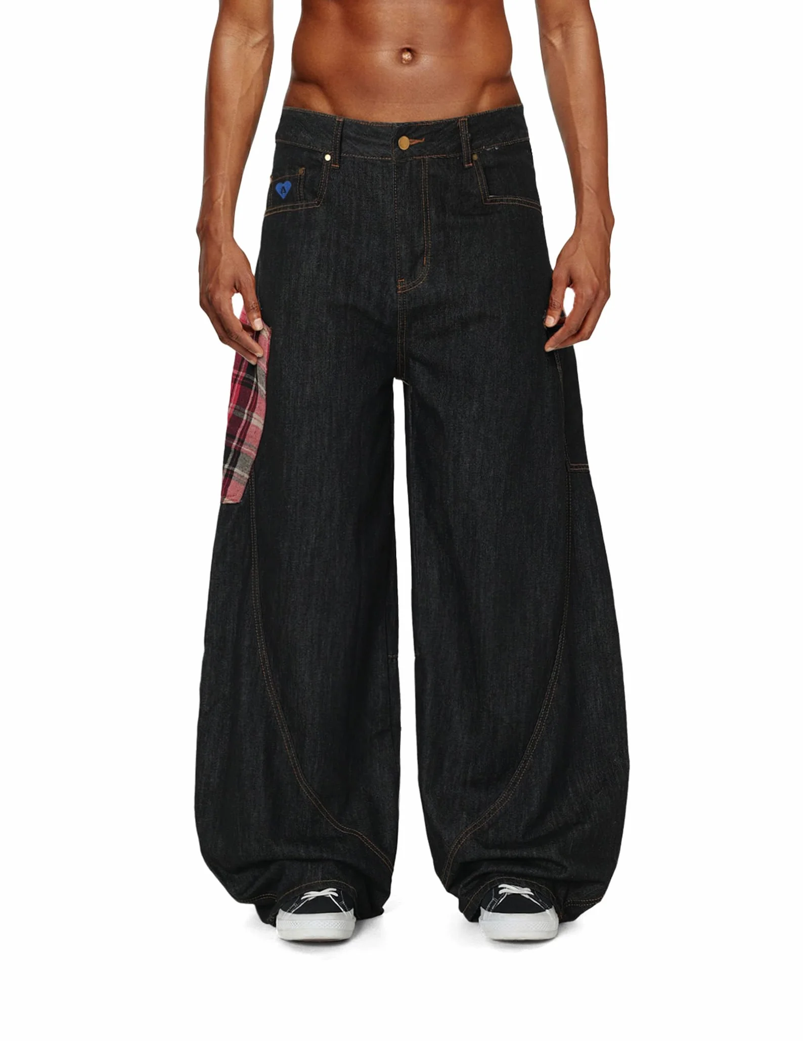 Aelfric Eden Super Baggy dżinsy męskie Barrel Denim spodnie damskie szerokie nogawki spodnie dżinsowe unisex cargo jeans z kieszenią w kratkę, Vintage Pants Y2K