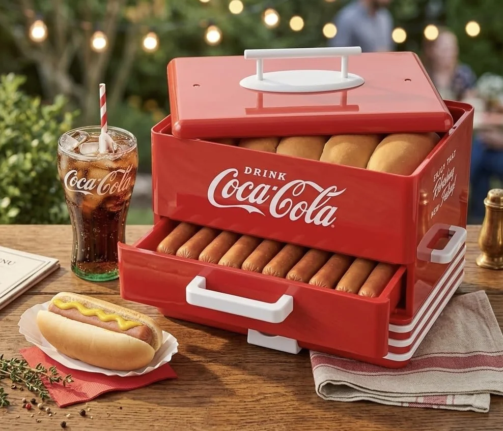 Salco Coca-Cola parowar i podgrzewacz do bułek 24 kiełbaski Hot Dog 12 bułek