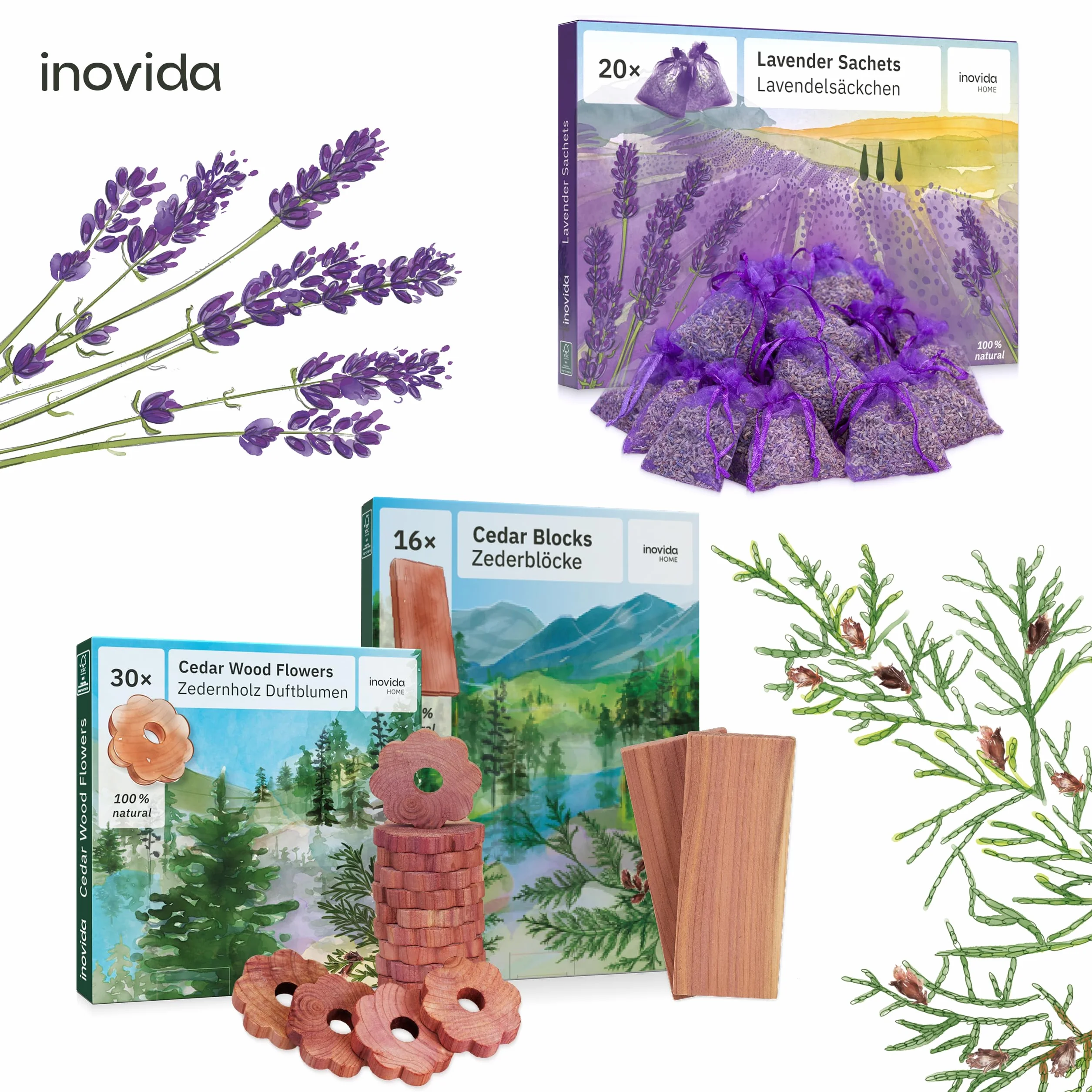 Inovida Ochrona przed molami z drewna cedrowego 16 bloków zapachowych naturalny odświeżacz do szafy