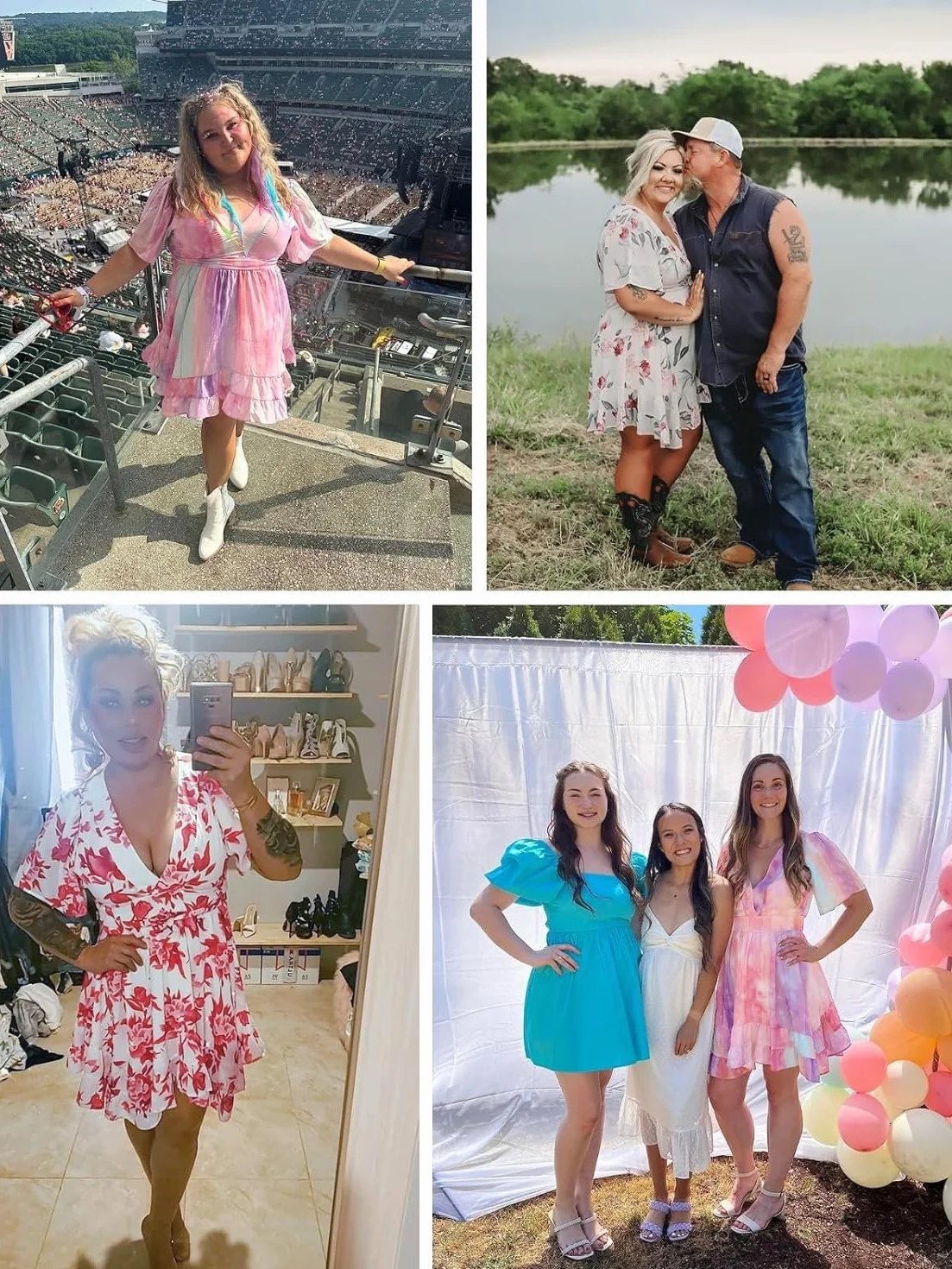 Imily Bela Damska sukienka letnia, motyle, kwiaty, sukienka rekreacyjna, dekolt w serek, krótki rękaw, falbanki, swing, mini sukienka, linia A z nadrukiem
