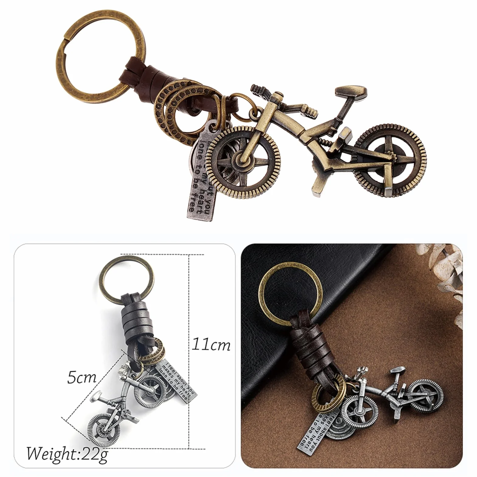 Brelok rowerowy, brelok rowerowy wykonany ze skóry i metalu, brelok spersonalizowany breloczek do kluczy szczęśliwy amulet prezent na walentynki, urodziny, Boże Narodzenie i rocznicę prezent dla