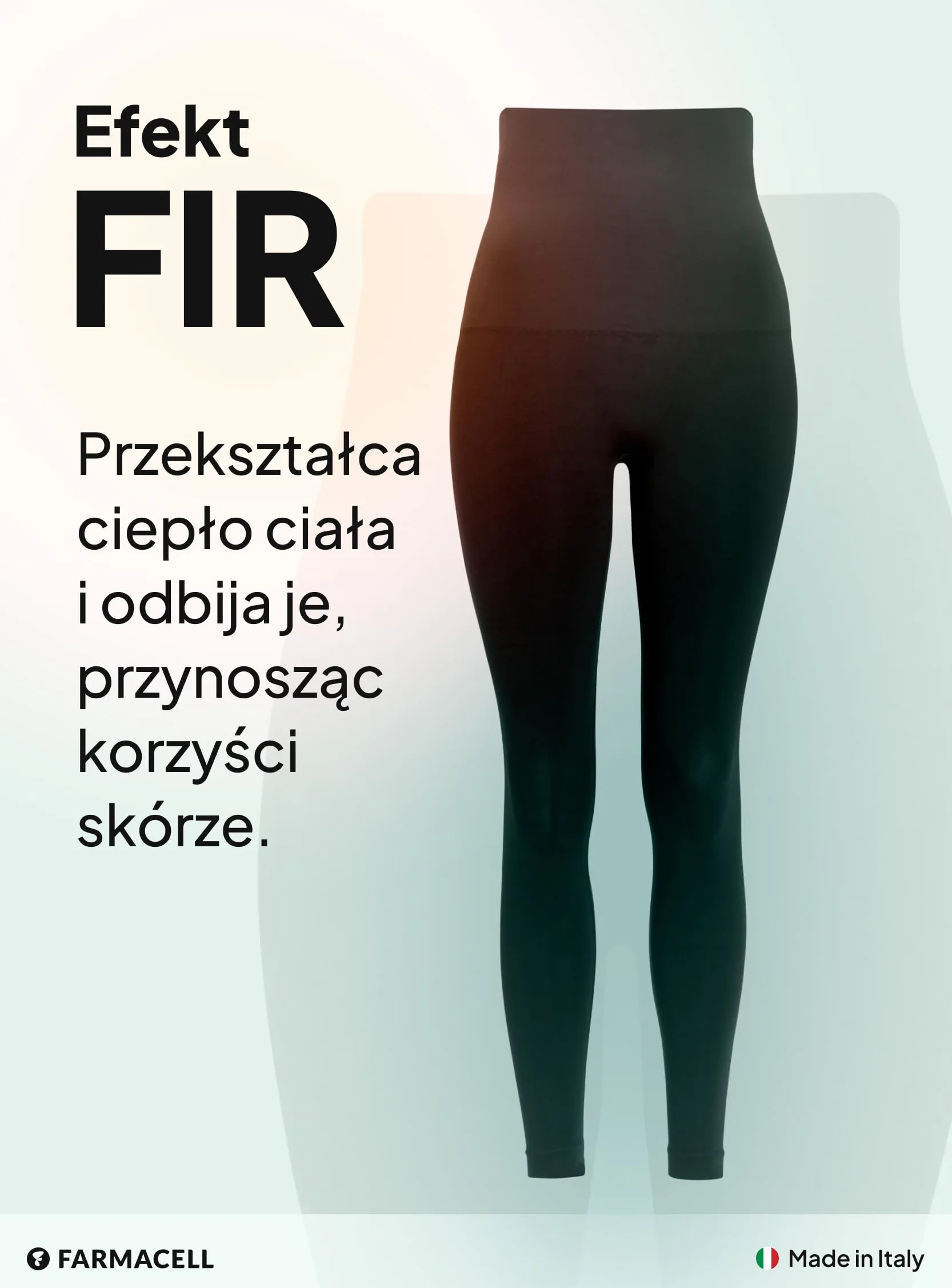 Farmacell Legginsy Antycellulitowe Damskie Modelujące z Efektem FIR, Odwijany Pas, Made in Italy, 609Y