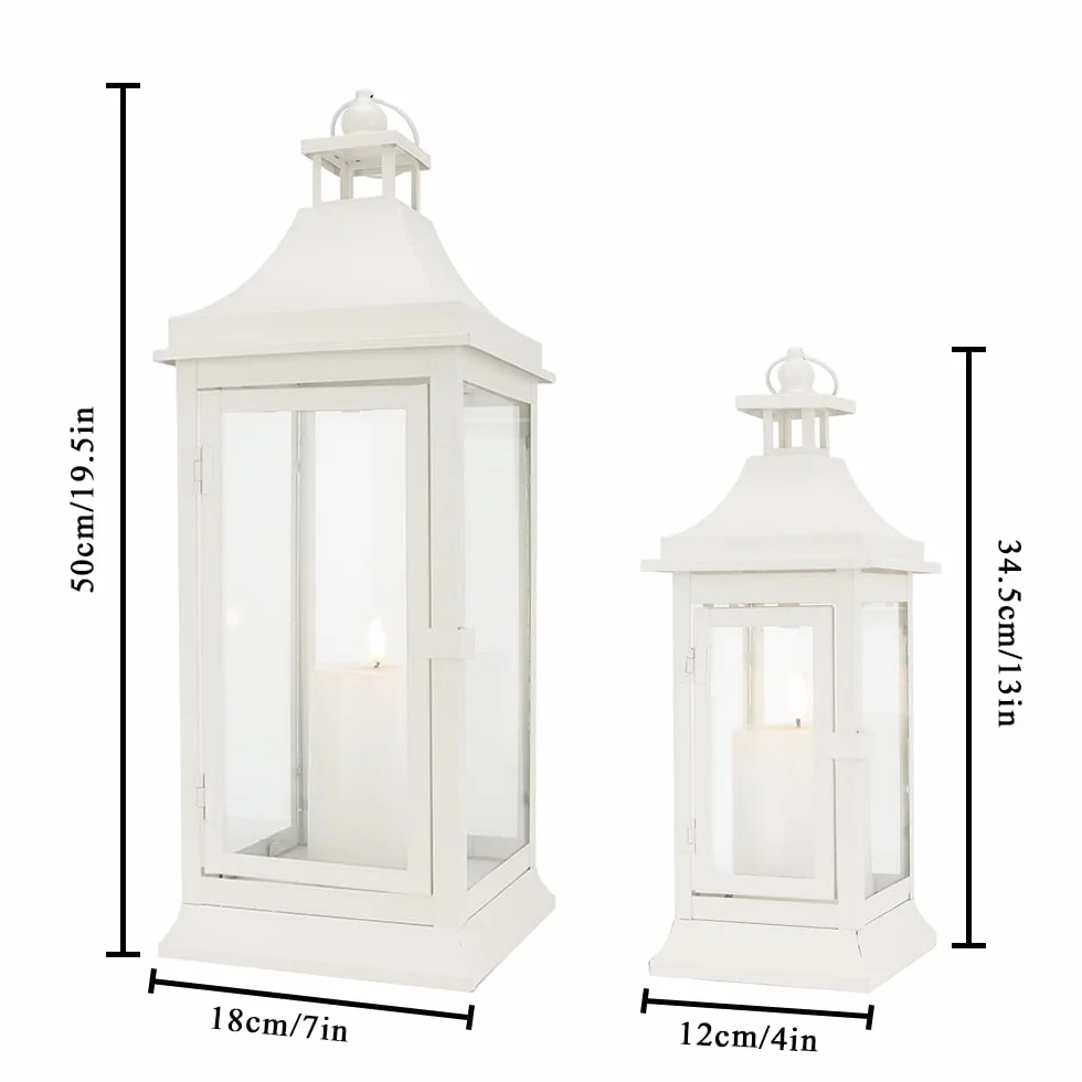 Zestaw 2 latarni vintage na świecę 50 cm i 33 cm wiszące metalowe do ogrodu