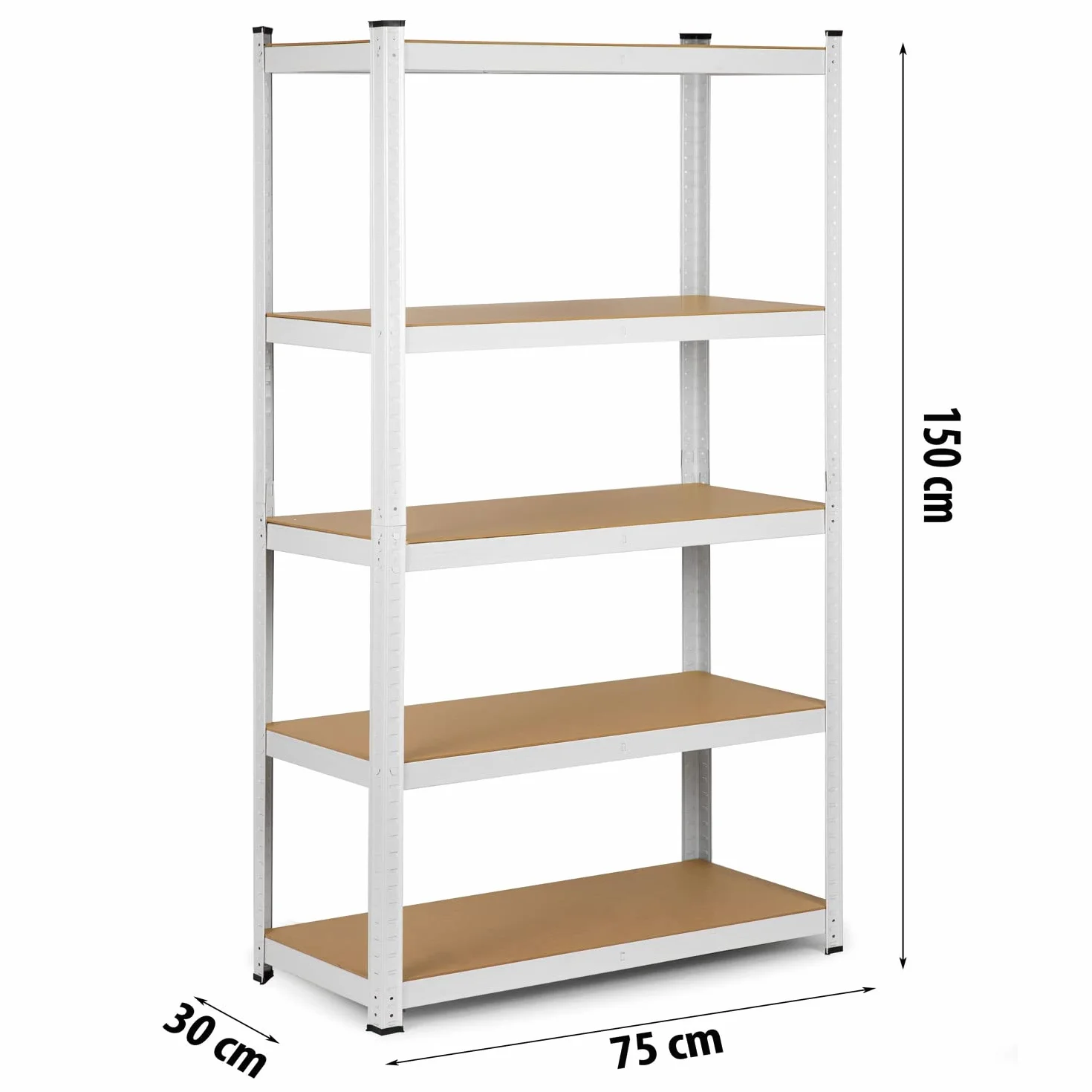 Humberg 4841 Wytrzymały regał z 5 półkami z płyty MDF 150 x 75 x 30 cm biały