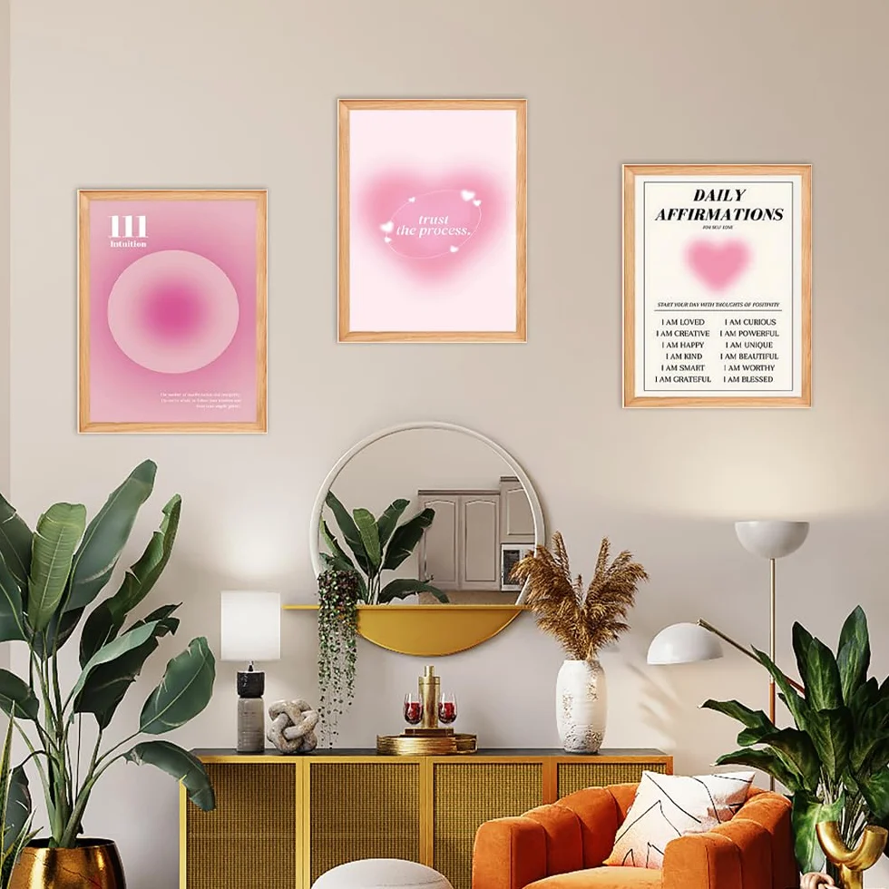 Zestaw plakatów Aesthetic Clean Girl 3 sztuki dekoracja pokoju różowa