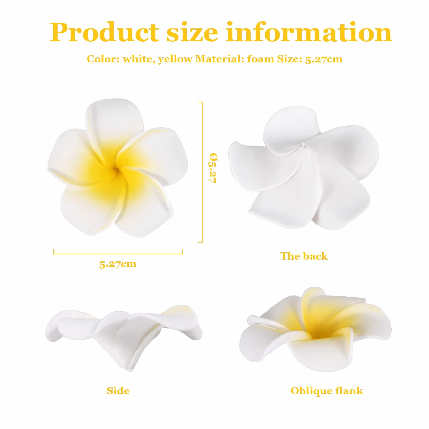 100 sztuk białych pianek hawajskich, Frangipani, Plumeria, kwiaty, kwiaty, włosy, kapelusz, wianek "zrób to ", dekoracja weselna, 5 cm