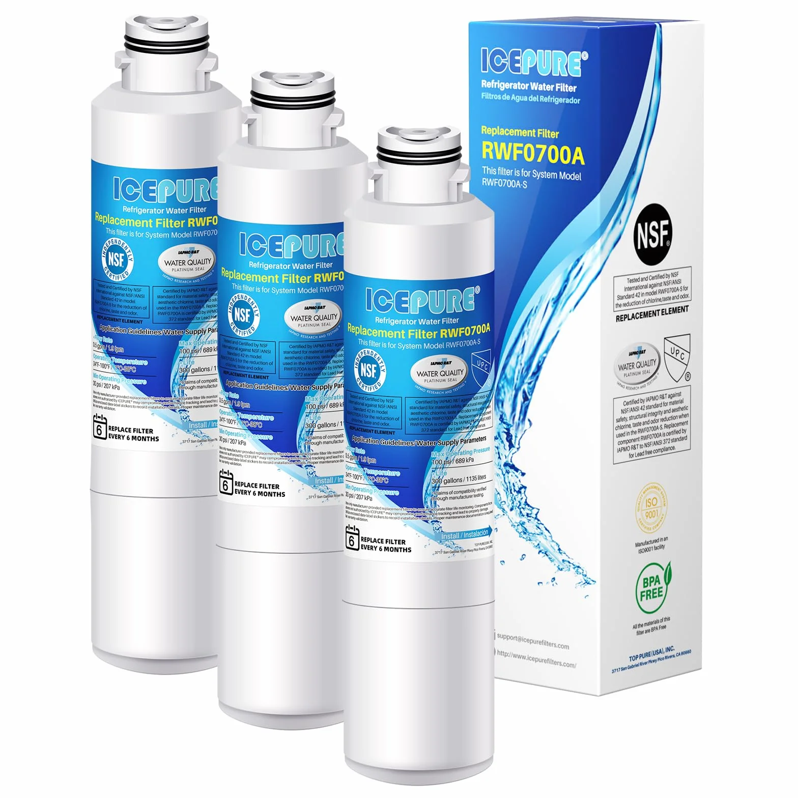 ICEPURE Filtr wody do lodówki Kompatybilny z Samsung DA29–00020B, DA29–00020 A, haf-cin/EXP, 46–9101 biały, 3 sztuki