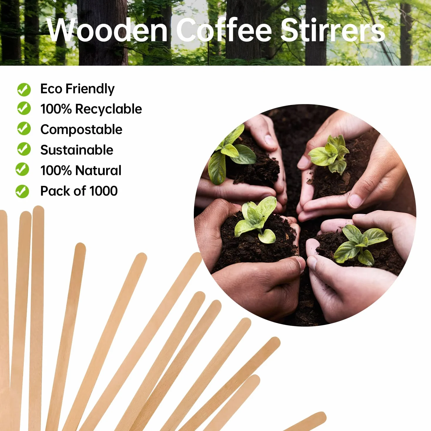 Jednorazowe Agitadores de café de madera de 14 cm, 1000 sztuk cajas de bebidas de batir, desechables, biodegradables, para fiestas, barbacoas, camping, restaurantes