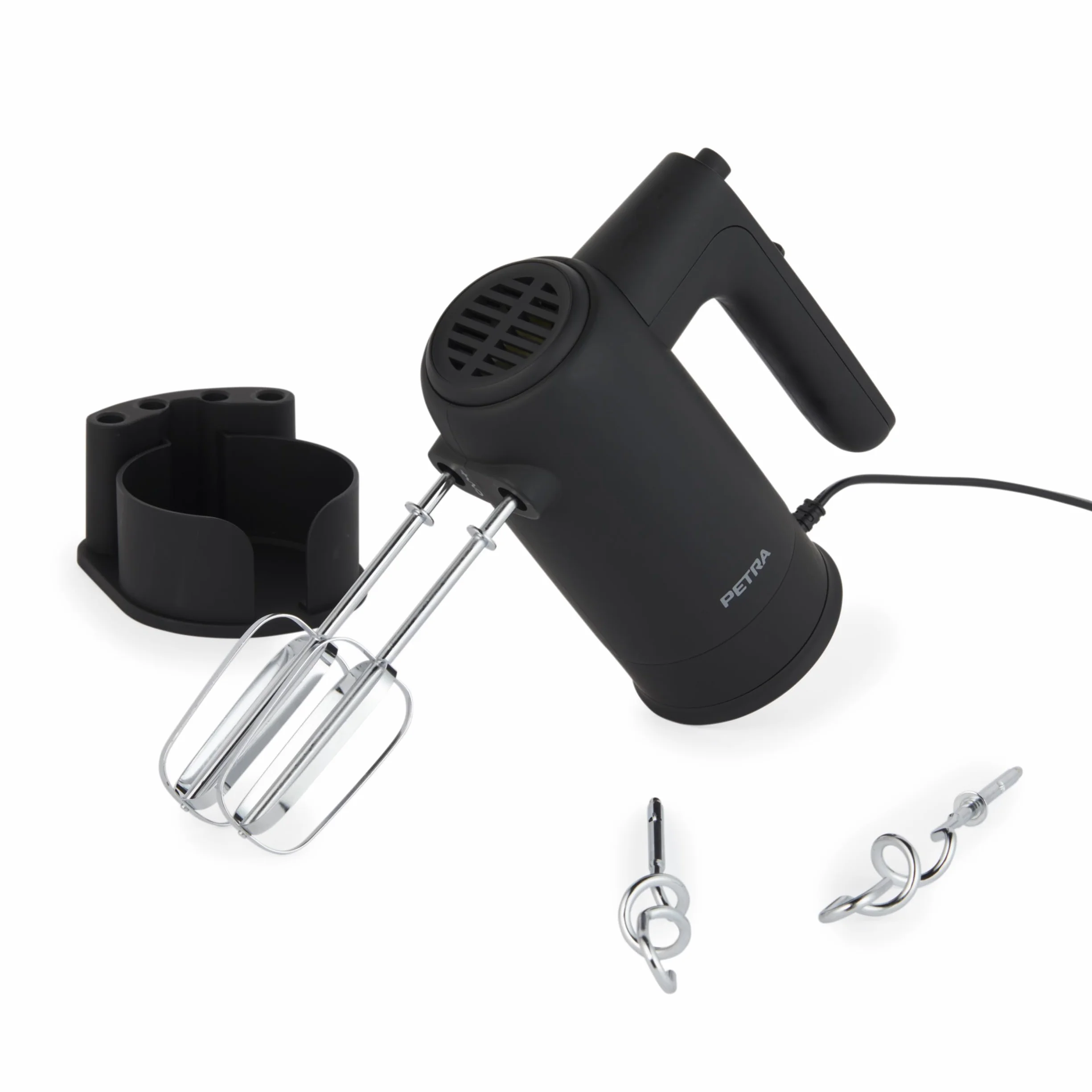 Petra PT5613BMBLKVDE Handmixer 300 W 5 Geschwindigkeiten Elektrischer Küchenmixer mit Schneebesen und Knethaken Schwarz