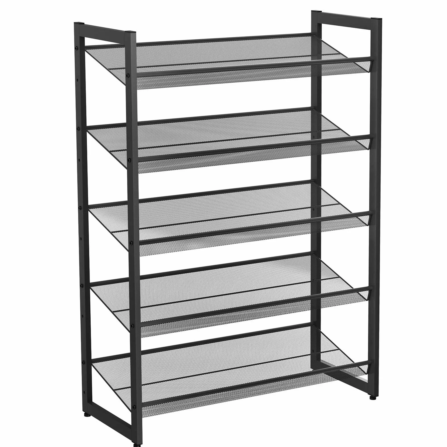 SONGMICS 5-poziomowy regał na buty, rozszerzalny stojak na buty z metalu, regulowana półka na buty, na 15-20 par butów, krótkie kozaki, czółenka, 74 x 104 x 30,7 cm, czarny, LMR005B
