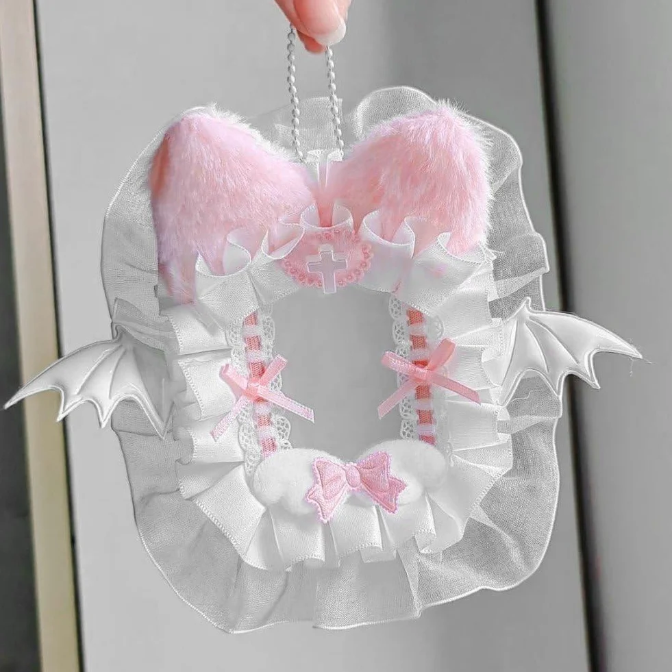 Miękki Koronkowy Uchwyt na Karty Fotograficzne, Etui na Karty do Pokera KPOP Etui na Karty Fotograficzne z Wstążką, Łukikiem Sweet Itabag Ozdoba Etui na Karty ID Pokrowczyk na Karty