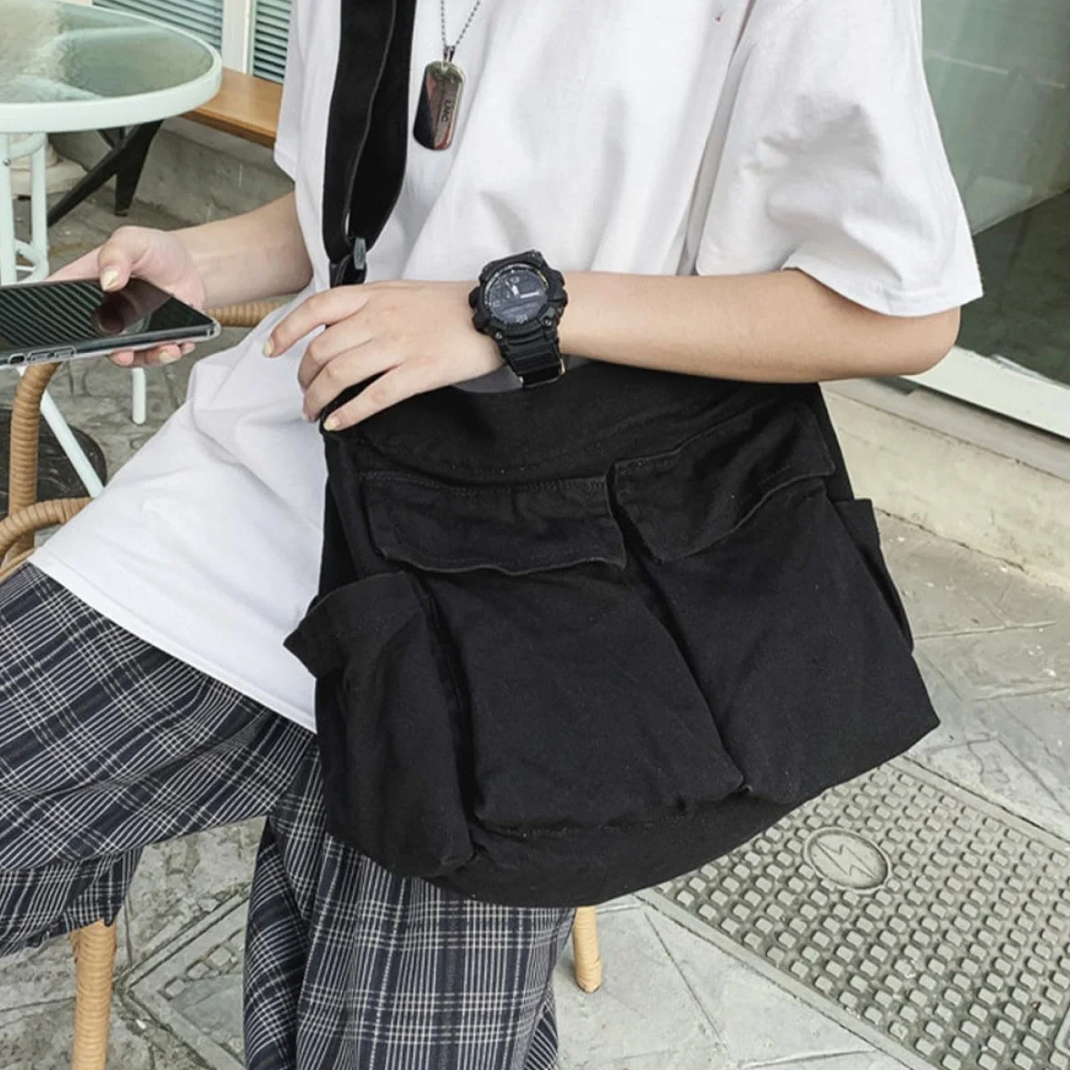 Duża Płócienna Torba Crossbody Dla Kobiet - Portfel, Torba Laptopa, Hobo Z Regulowanym Paskiem - Zielona