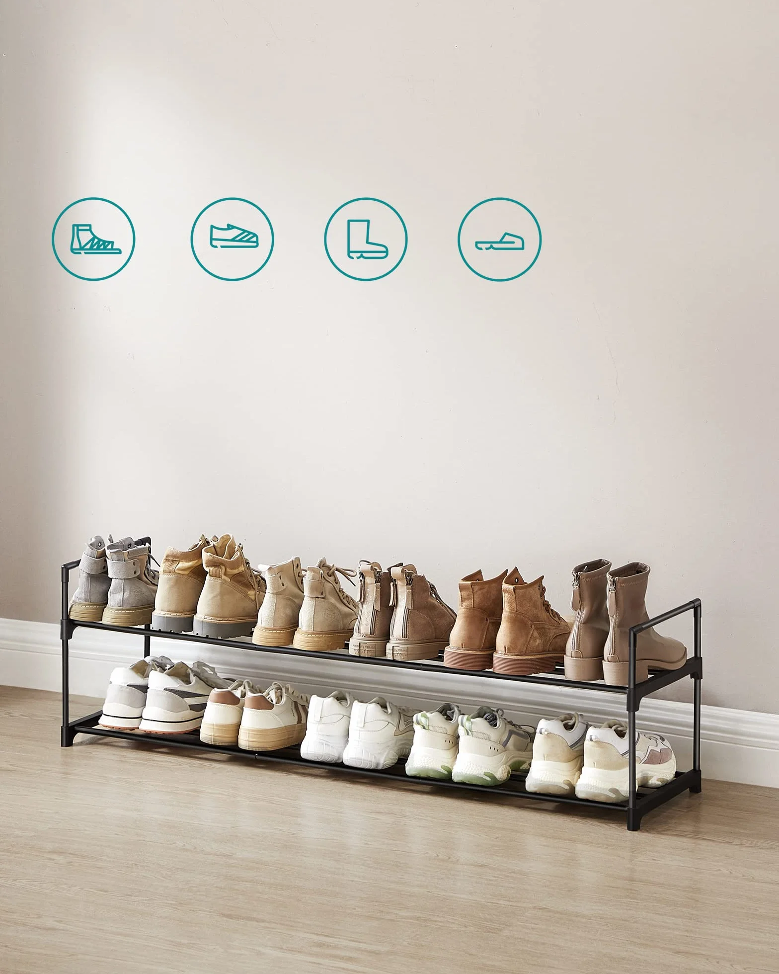 SONGMICS 2-poziomowy stojak na buty metalowy regał na buty 10-12 par 30 x 116 x 34 cm czarny
