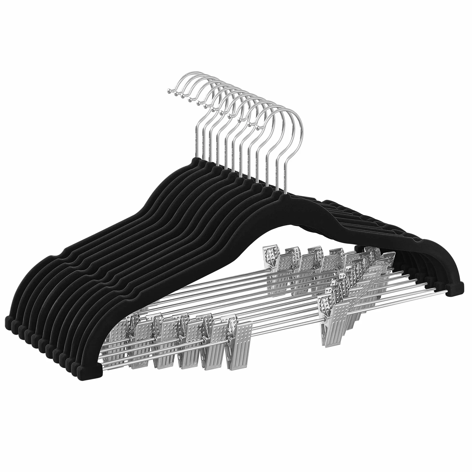 SONGMICS Wieszaki do spodni welurowe 42,5 cm antypoślizgowe czarny CRF12B