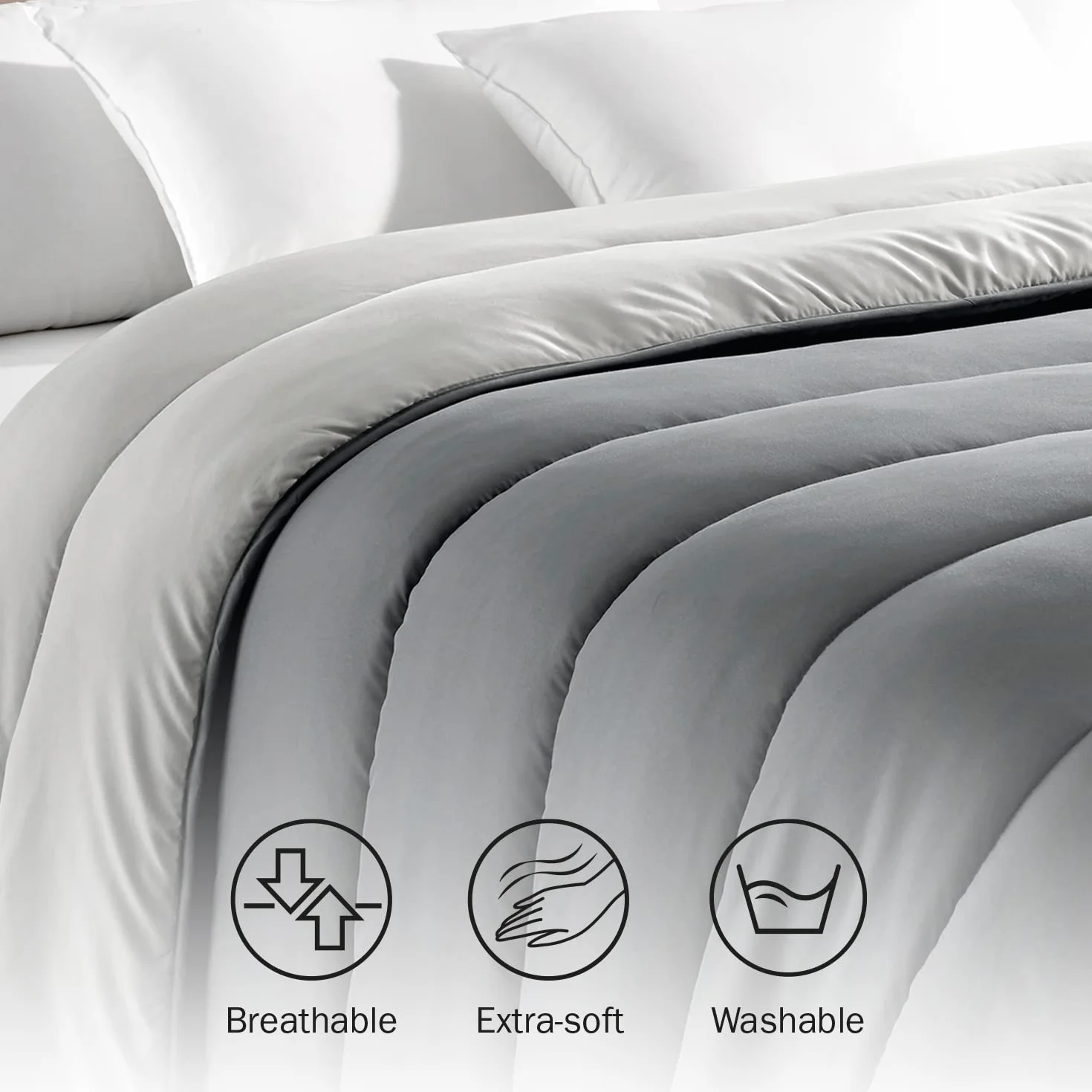 Pikolin Home Hipoalergiczna kołdra/poszewka na kołdrę, w dotyku pióra, jesień-zima, 300 g/m², włókno, jasnoszara i naturalna, Cama 100/105-180 x 220 cm