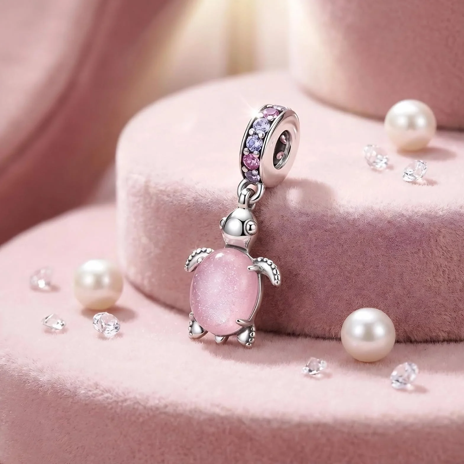 Vauki Charm zawieszka damska z koralikami żółwia, zawieszka charm do europejskich bransoletek, srebro wysokiej próby 925, słodkie zwierzęta, biżuteria, prezent dla kobiet i dziewcząt, z pudełkiem