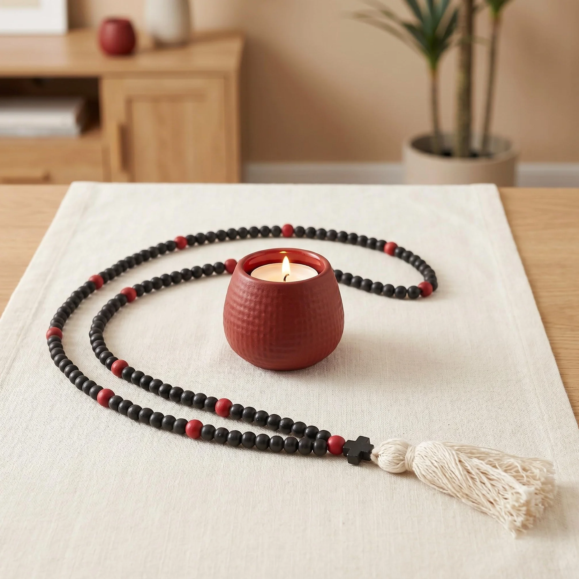 Orthodox Prayer Rope with Handknotted Wool Beads Chotki Christian Rosary Cross Charm for Car And Home Protection Blessing Ornament