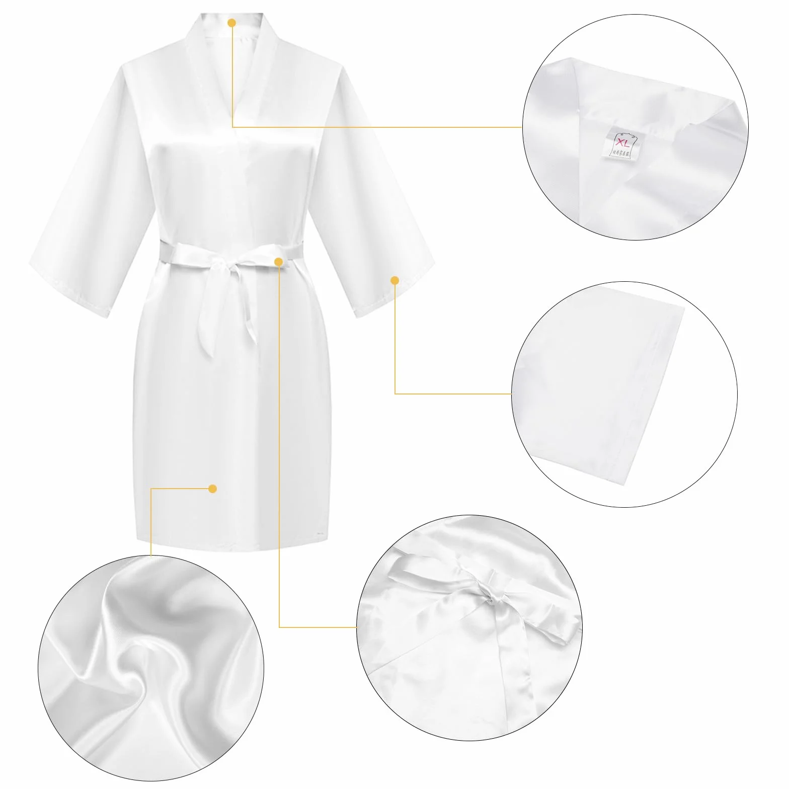 HENGBIRD Bride damski szlafrok satynowy kimono dekolt w serek bielizna nocna z kapciami na wesele dekoracja imprezowa JGA biały, XL