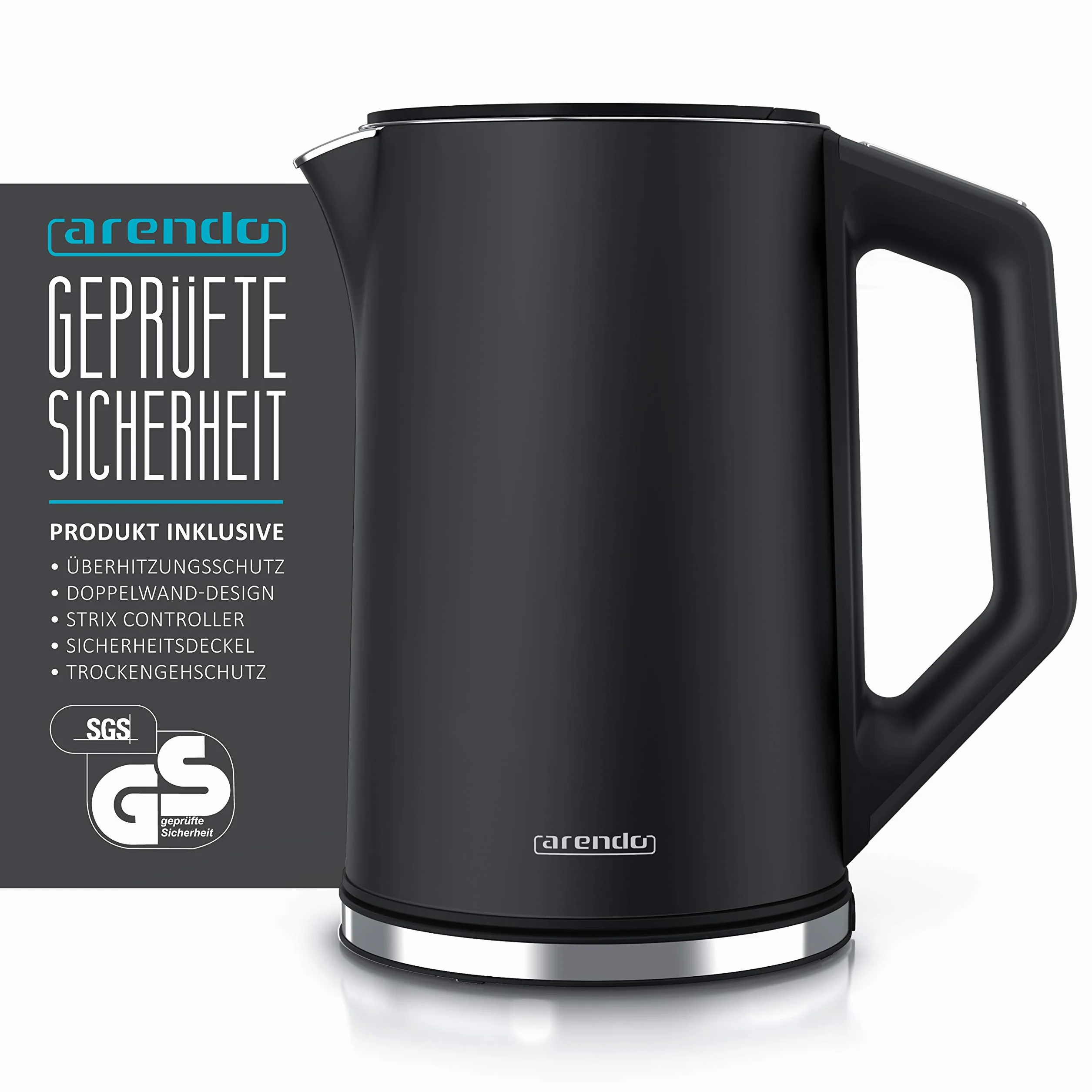 Arendo Czajnik Elektryczny, Czarny, 1,5 L
