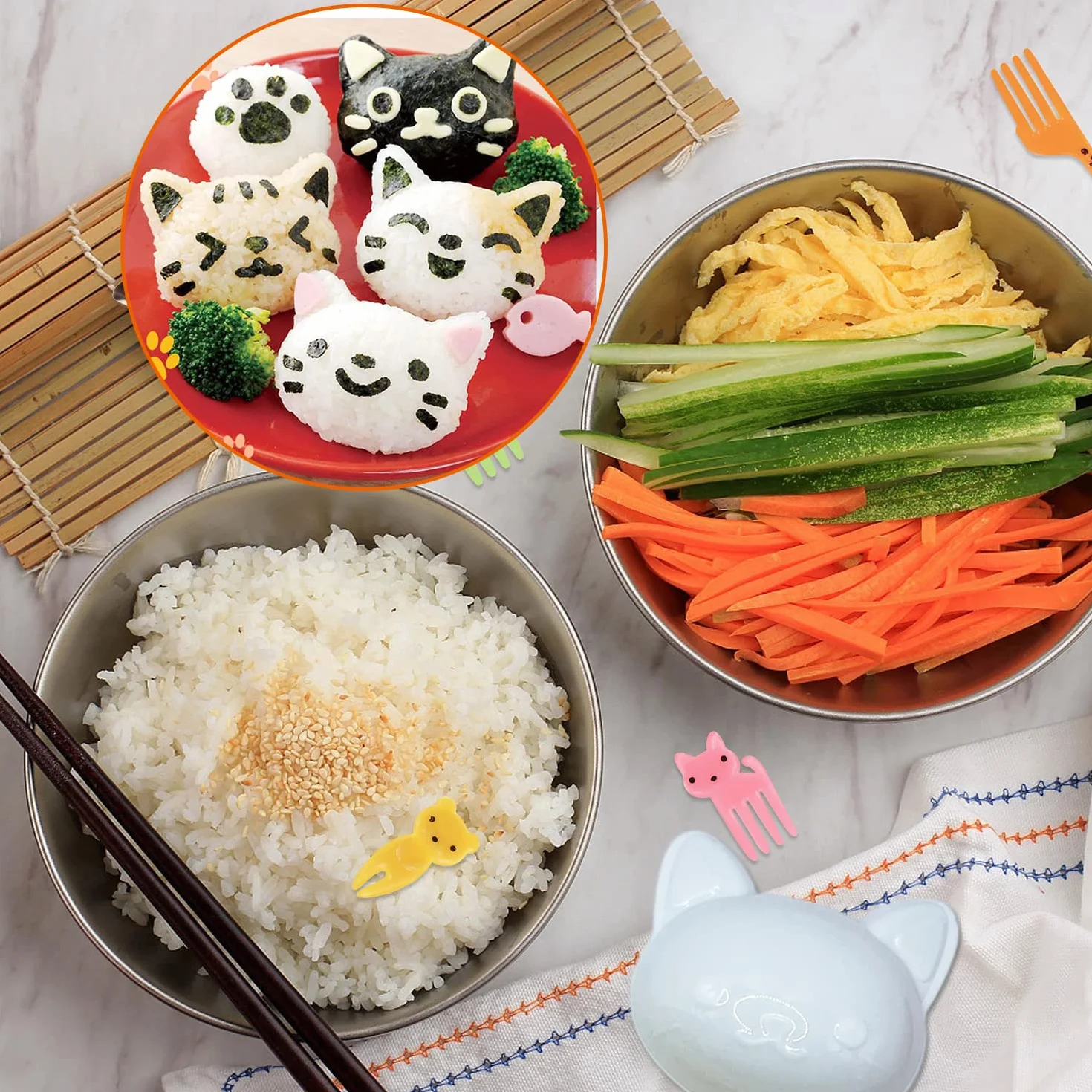 Foremka do ryżu w kształcie kota, Onigiri Maker, 3D piłka ryżowa, zestaw "zrób to sam", do sushi, formowana forma do kulek spożywczych, produkcja sushi, taca, narzędzia kuchenne