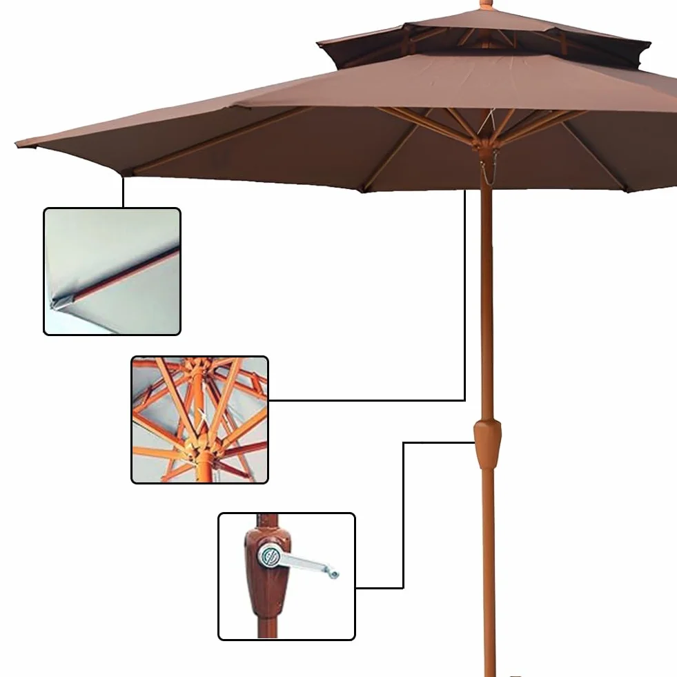 Duży Parasol Ogrodowy, 2 Koła, 9 Stóp, Wiatroodporny, Odporny Na Promieniowanie Uv, Stolik Ogrodowy, Do Ogrodu, Na Taras,Natural-270cm(9ft)