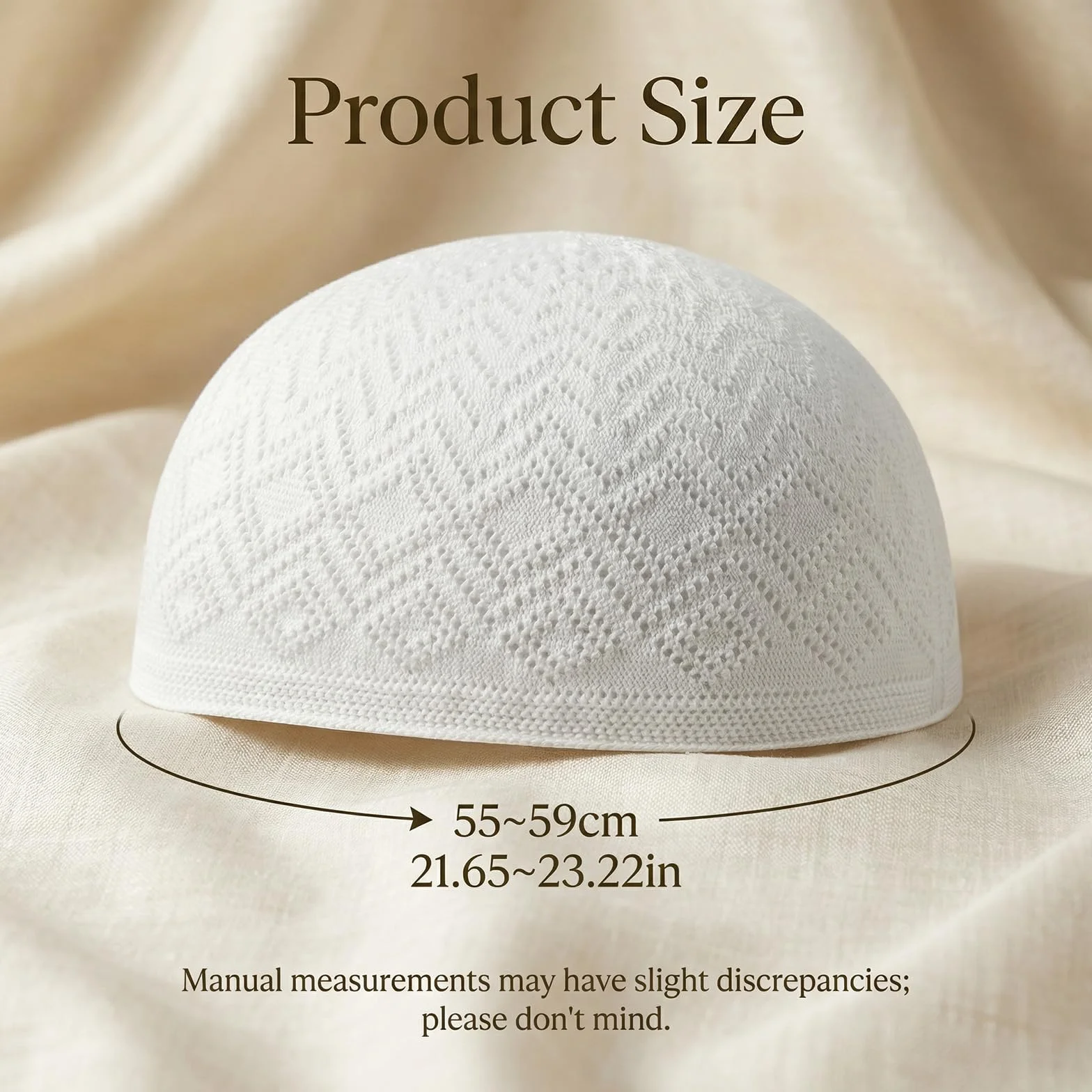 Muzułmańska czapka męska Kufi 3 sztuki bawełna biała obwód głowy 55-59 cm taqiyah Kufi Cap kwadratowy wzór lekka oddychająca