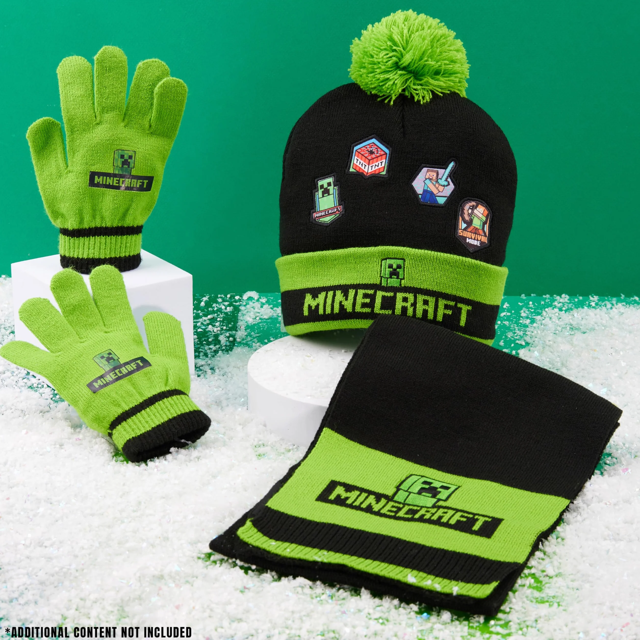 Minecraft Czapka beanie, szalik i rękawiczki, zestaw dla chłopców i dziewcząt