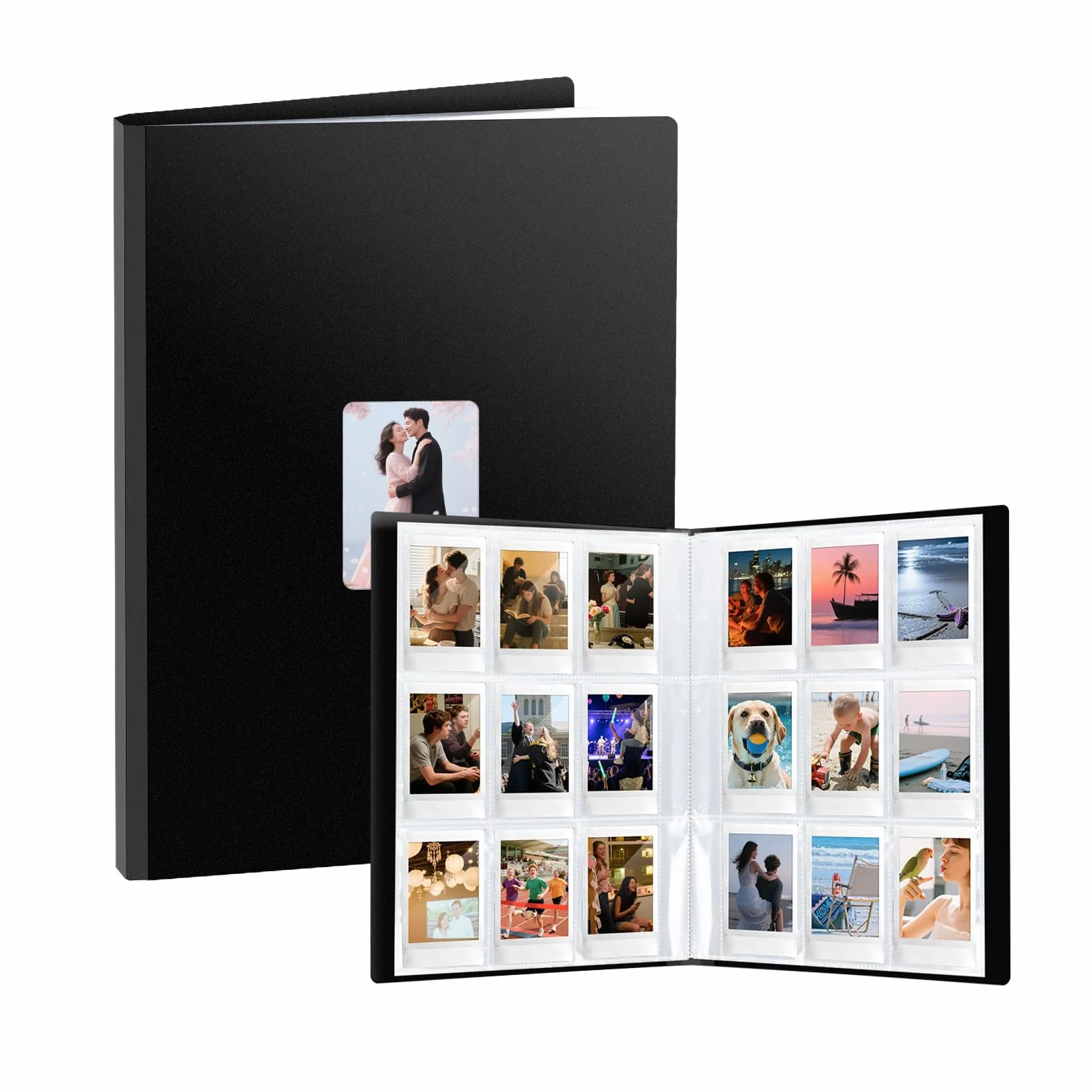 FRETONBA Album Fotograficzny Do Filmów Polaroid W Formacie 6×9 Cm, Album Fotograficzny Z Kieszonkami Do Zdjęć Instax Mini Z 216 Kieszonkami, Duży Fotoksiążka Z Okienkiem Z Przodu, Czarny