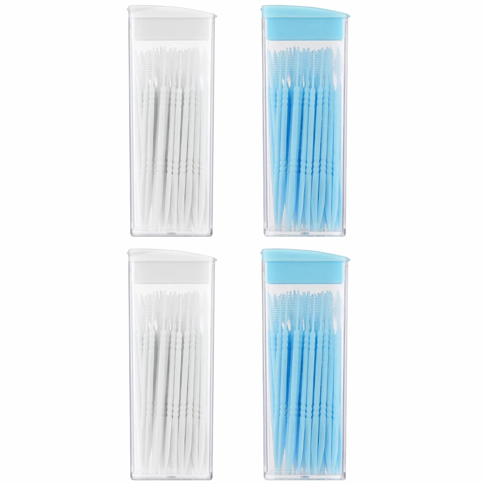 200 sztuk plastikowych podwójnych głowic, nić dentystyczna, szczoteczka do zębów do szczoteczki, pałeczki do zębów, przenośne wykałaczki do pielęgnacji jamy ustnej (białe, niebieskie)