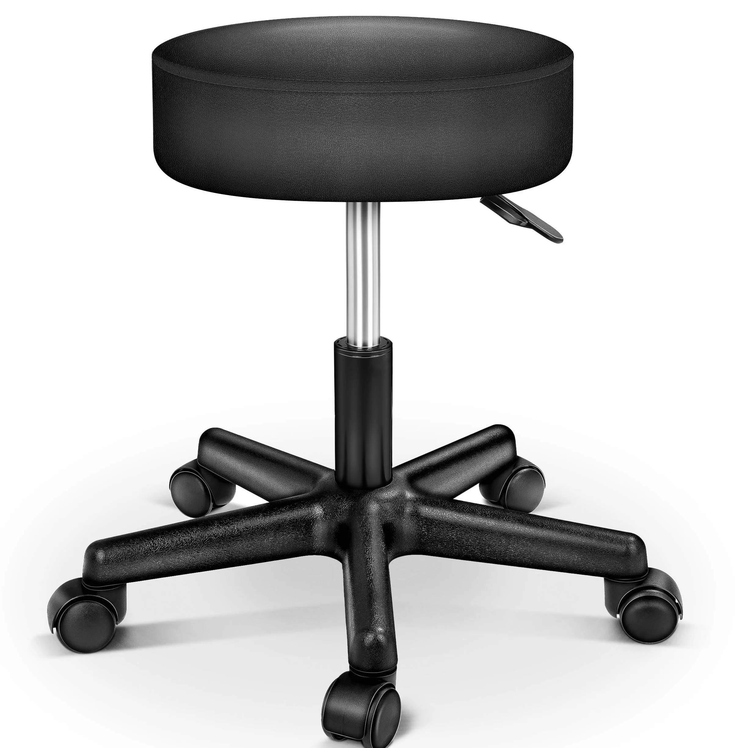 TRESKO® Krzesło obrotowe biurowe na kółkach, regulowana wysokość, obrót 360°, poduszka 10 cm, czarny