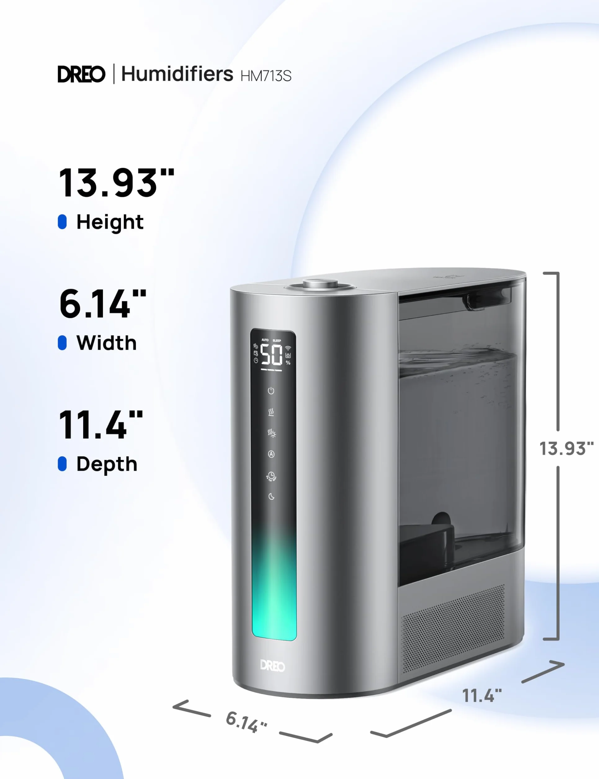 Dreo Nawilżacz Inteligentny 6 l Górne Napełnienie Ciepłe i Chłodne Mgiełki Cichy Czujnik Wilgotności