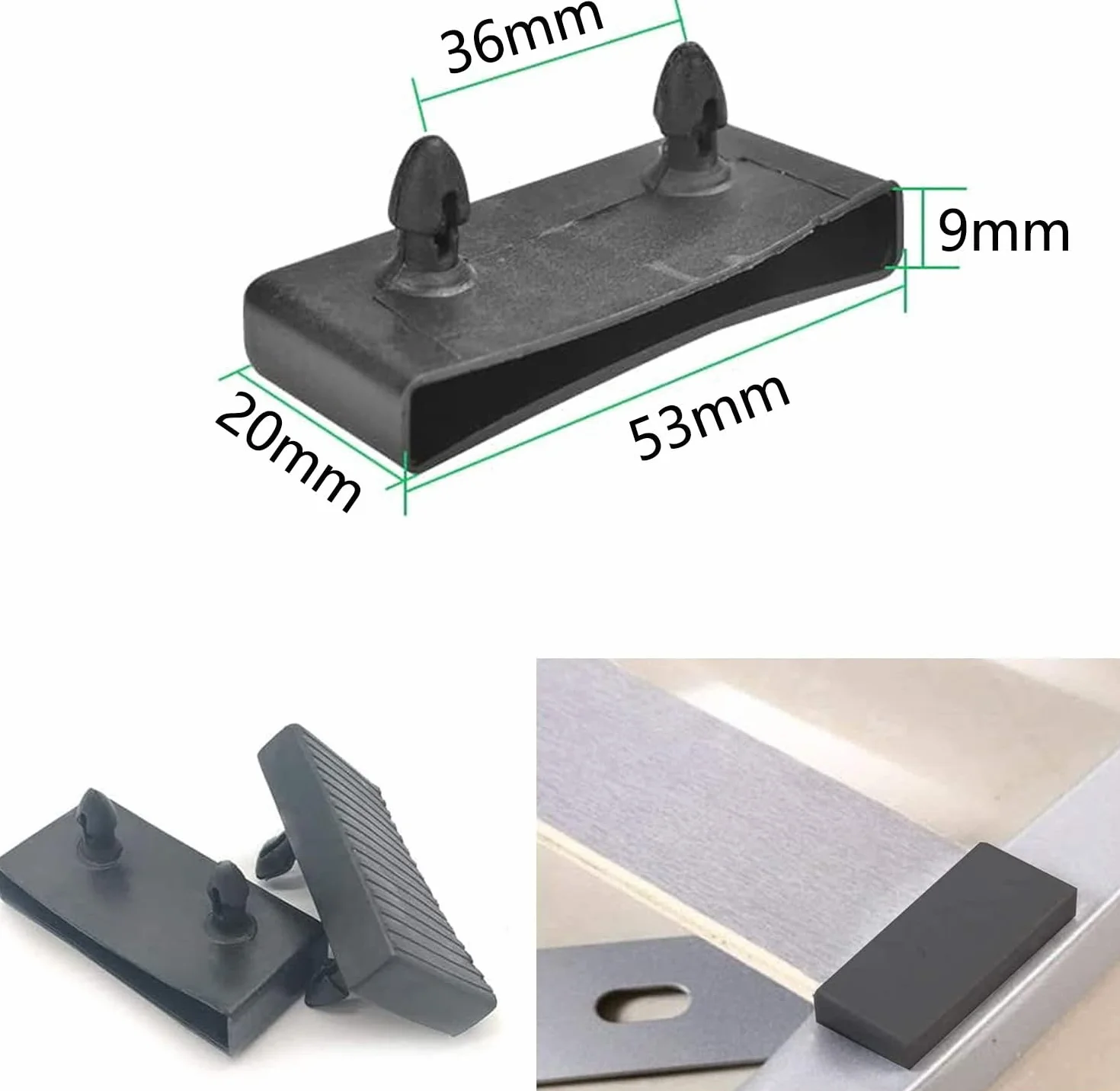 Uchwyty boczne na stelaż łóżka z tworzywa sztucznego, czarne, 54 mm x 9 mm, zestaw 24 szt.