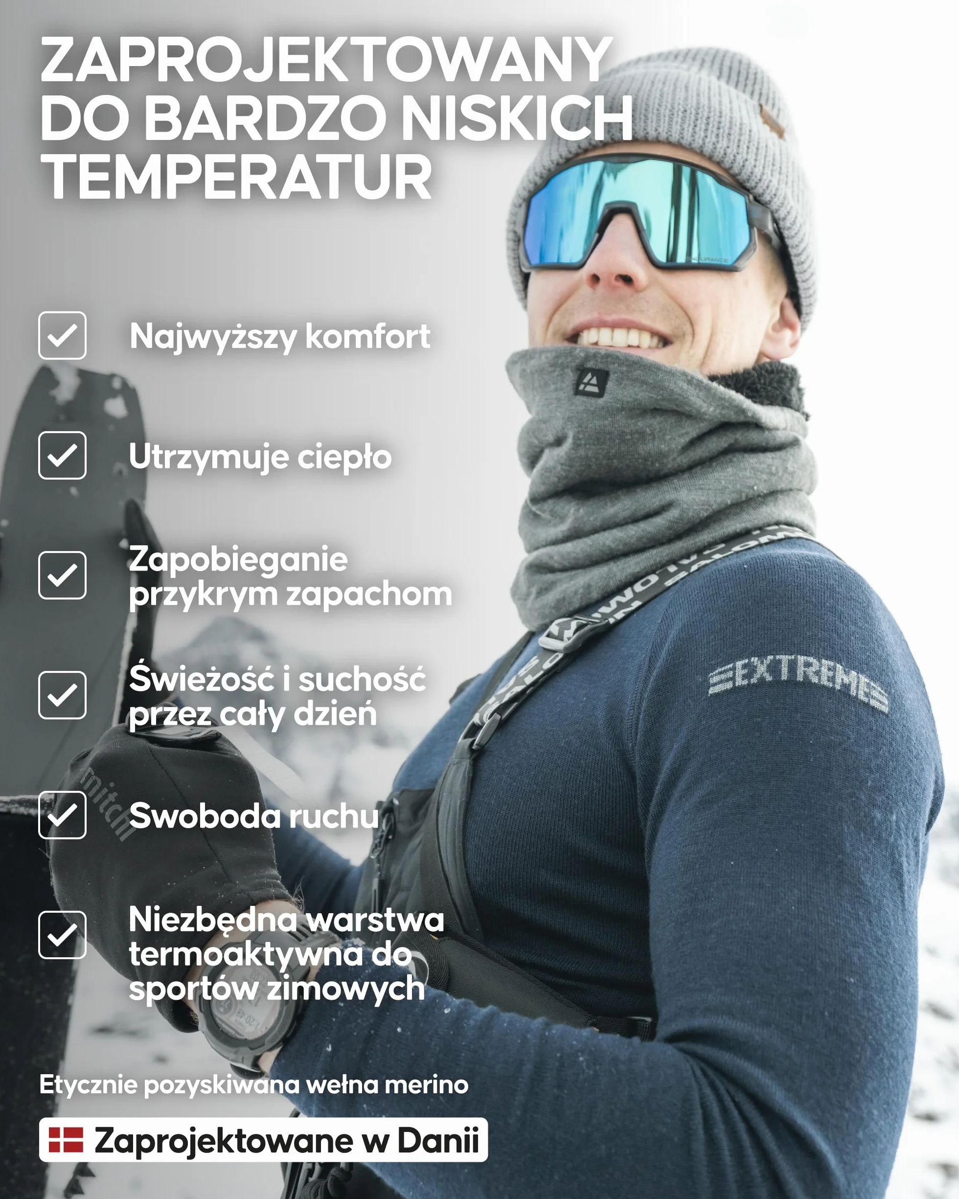 DANISH ENDURANCE Męska Bielizna Termoaktywna Merino na Ekstremalne Zimno, Długie Kalesony Męskie, Termoaktywna Bluza Zimowa