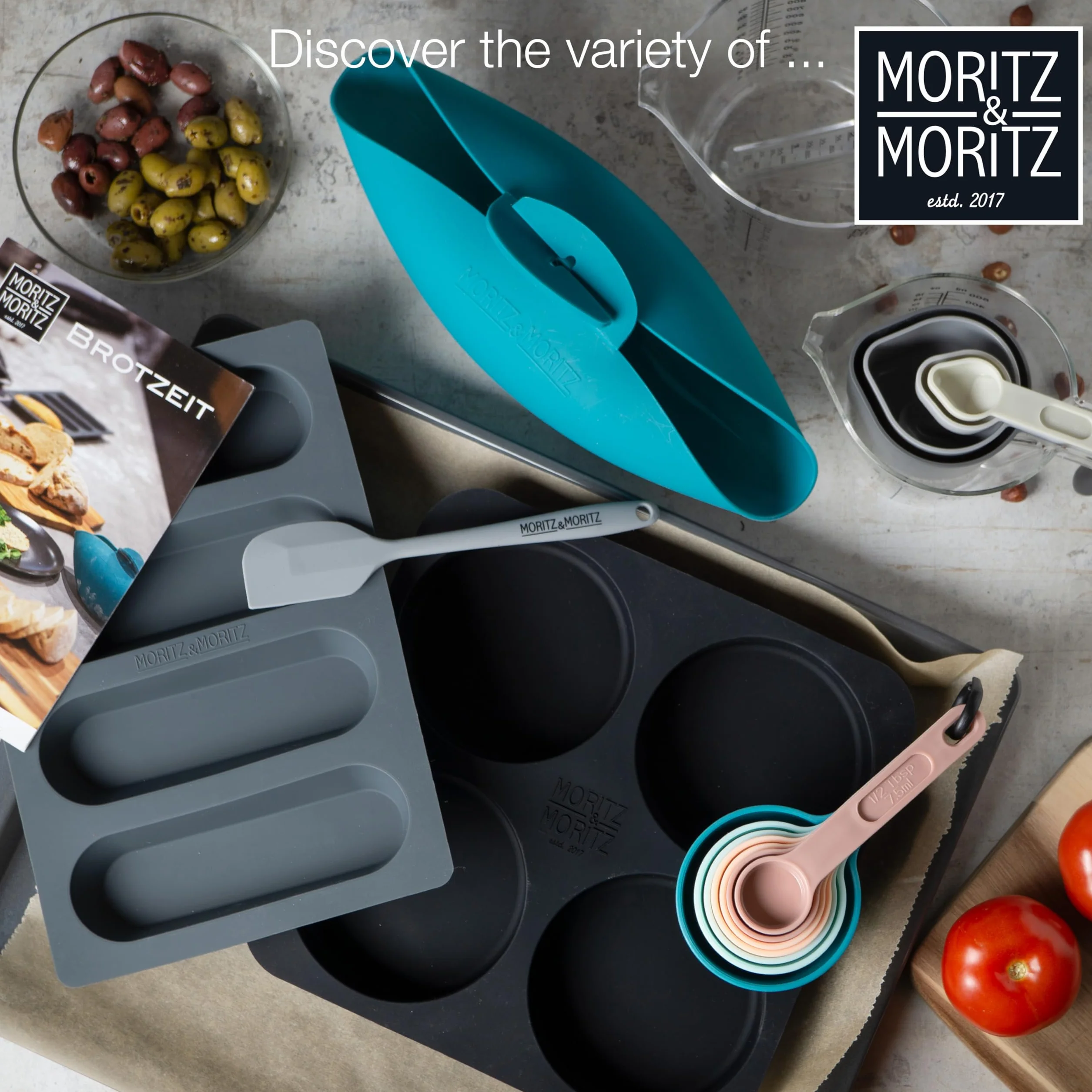 Moritz & Moritz foremka do pieczenia chleba, hamburgerów i muffinek XXL okrągła z skrobaczką i książeczką