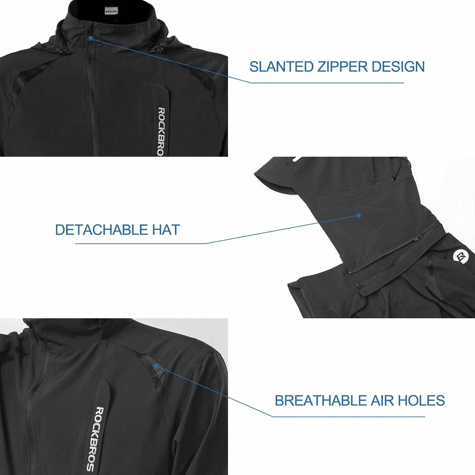 ROCKBROS Męska Kurtka Rowerowa, Elastyczna, Oddychająca, Kurtka do Biegania, Kurtka Miękkie Powłoki Softshell, Kurtka Letnia/Jesienna, M-4XL