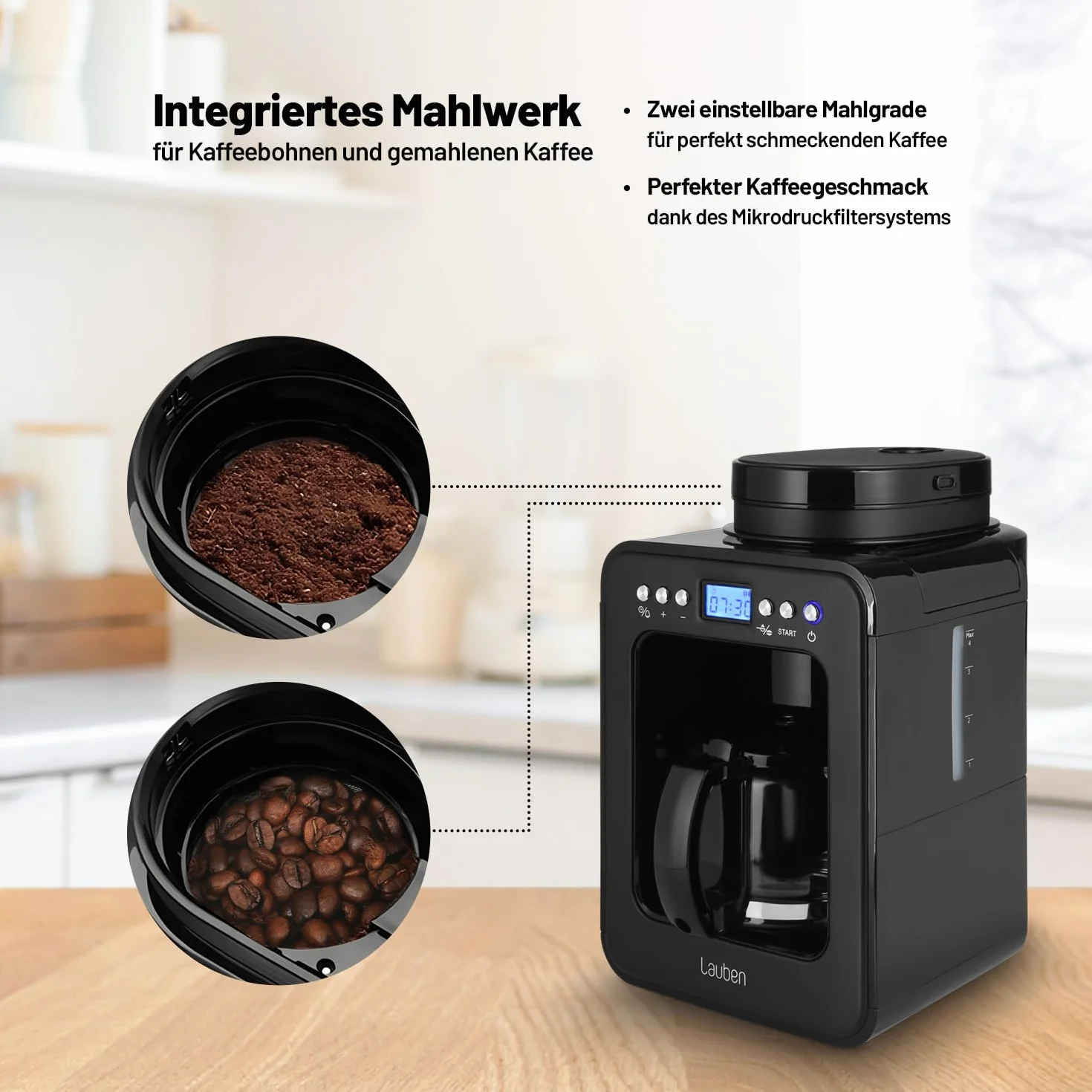 Lauben Grind&Drip Coffee Maker 600BB mały ekspres do kawy z wbudowanym młynkiem 0,56 l