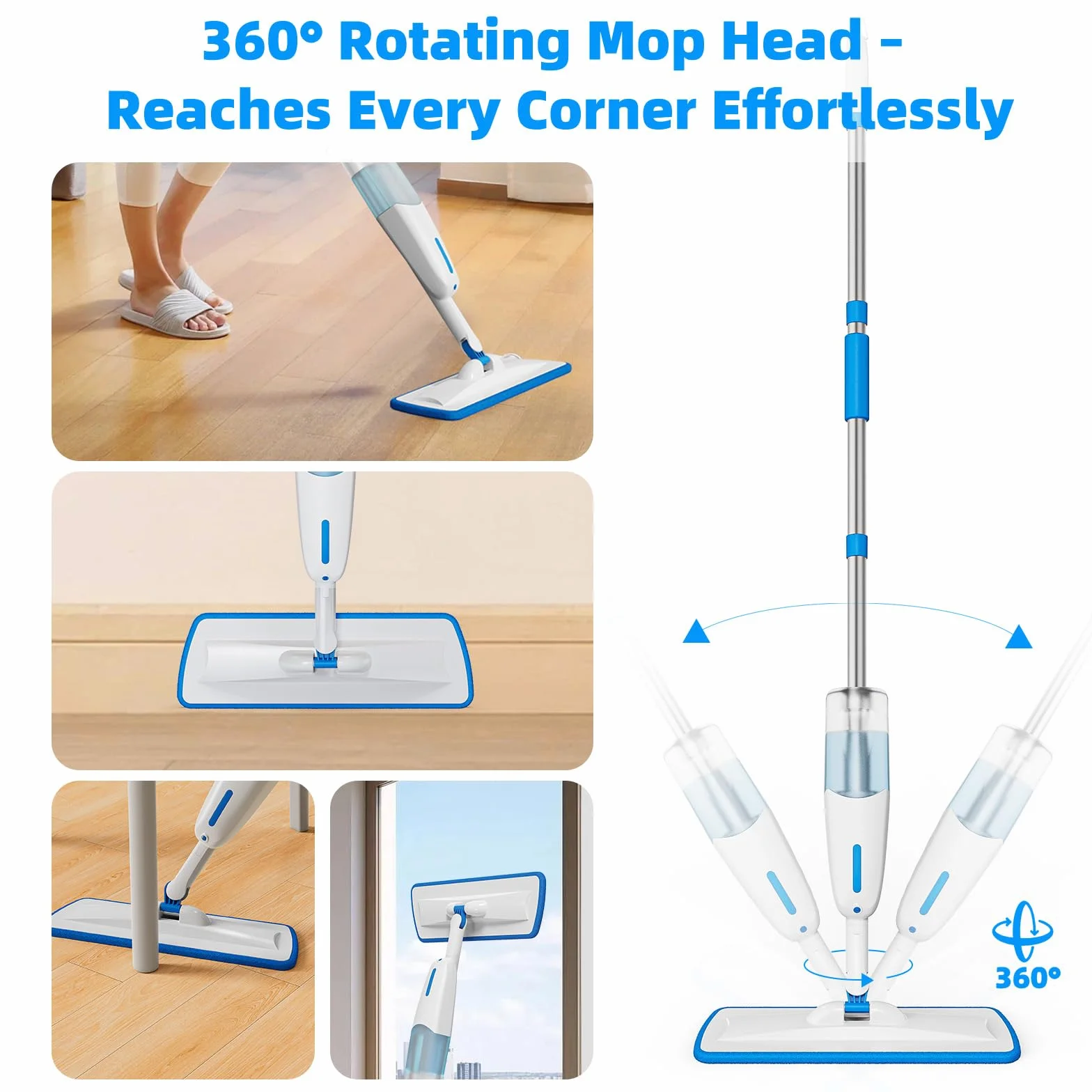 Mop ze spryskiwaczem Enigma 137 cm z 3 ściereczkami do czyszczenia na mokro i na sucho lekki mop podłogowy z funkcją spryskiwacza do twardych podłóg/laminatów/drewna/płytek/winylu/kamienia