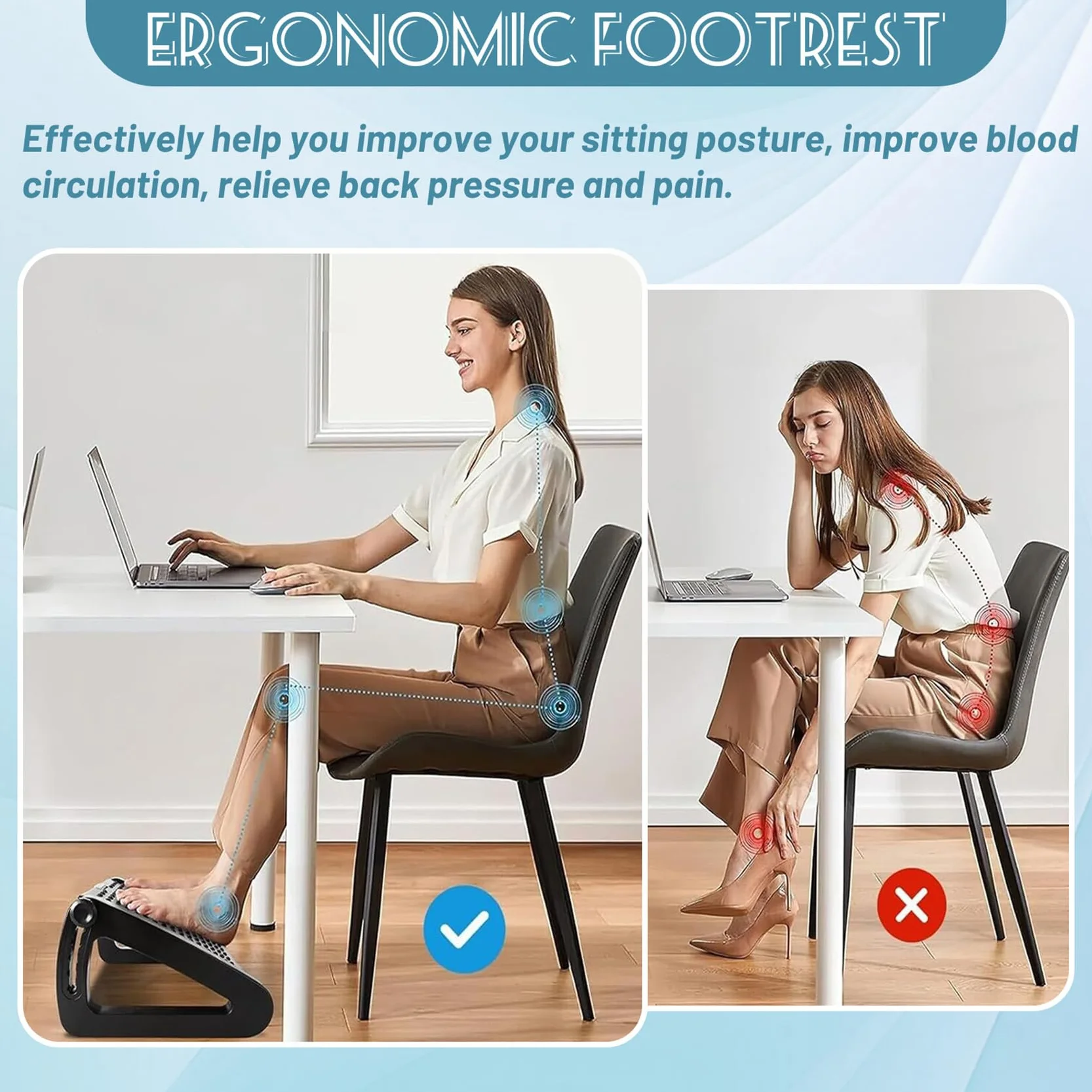 Ergonomiczny podnóżek, 6 podnóżków z regulacją wysokości, antypoślizgowy podnóżek pod biurkiem z funkcją masażu, do domu, biura i podróży