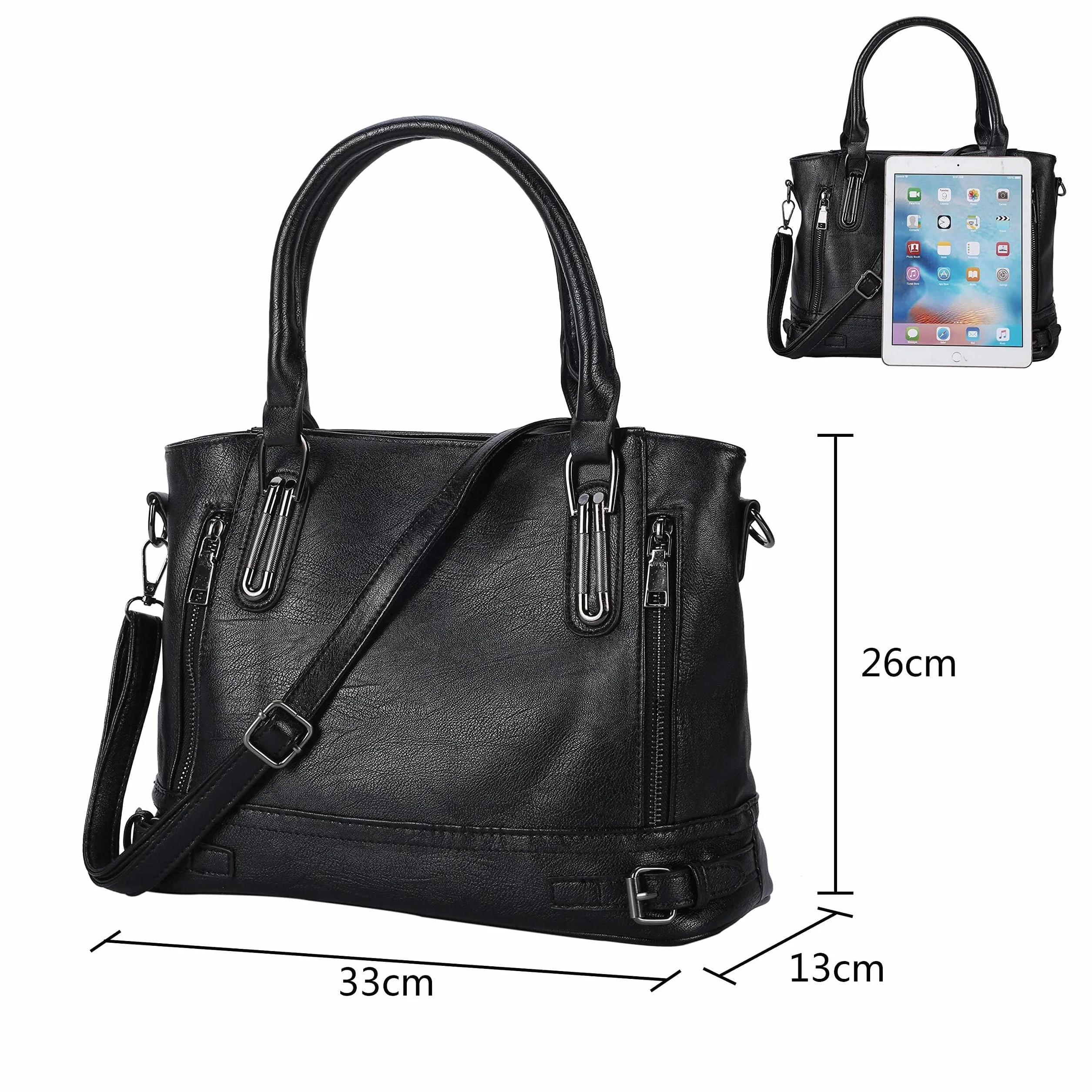 VINBAGGE Torebki dla kobiet, designerska damska skórzana torba na ramię, torebka crossbody, duża pojemność, torba do pracy i na co dzień z odpinanym paskiem