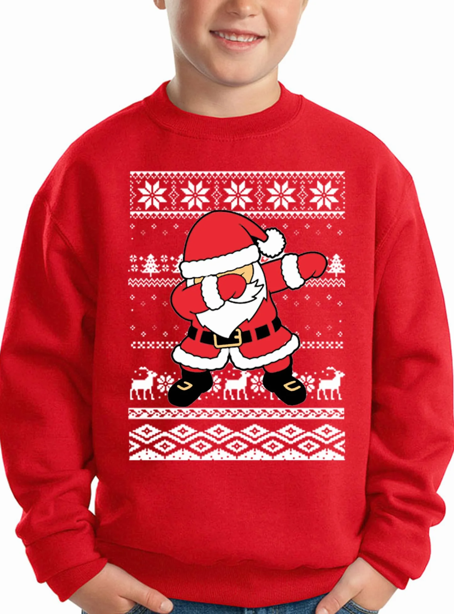 BesserBay Dziecięcy sweter z okrągłym dekoltem Święty Mikołaj nadruk unisex bluza 110-164