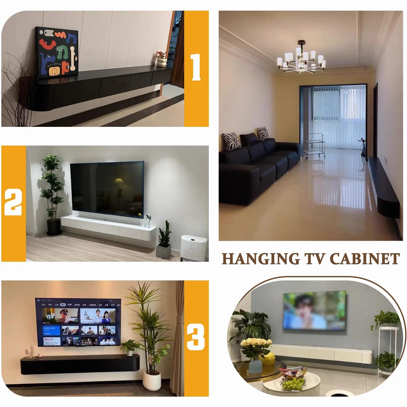 Solid Wood Wall-Mounted TV Storage Cabinet z Szafkami 160cm Czarny