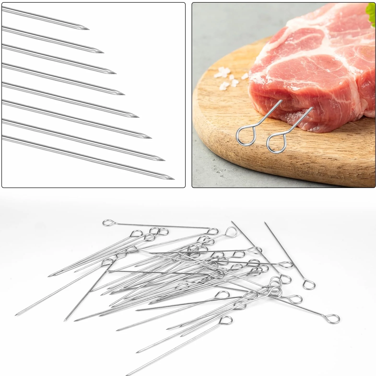 Szpikulce do szaszłyków ze stali nierdzewnej 10 cm, metalowe igły do grillowania 60 sztuk